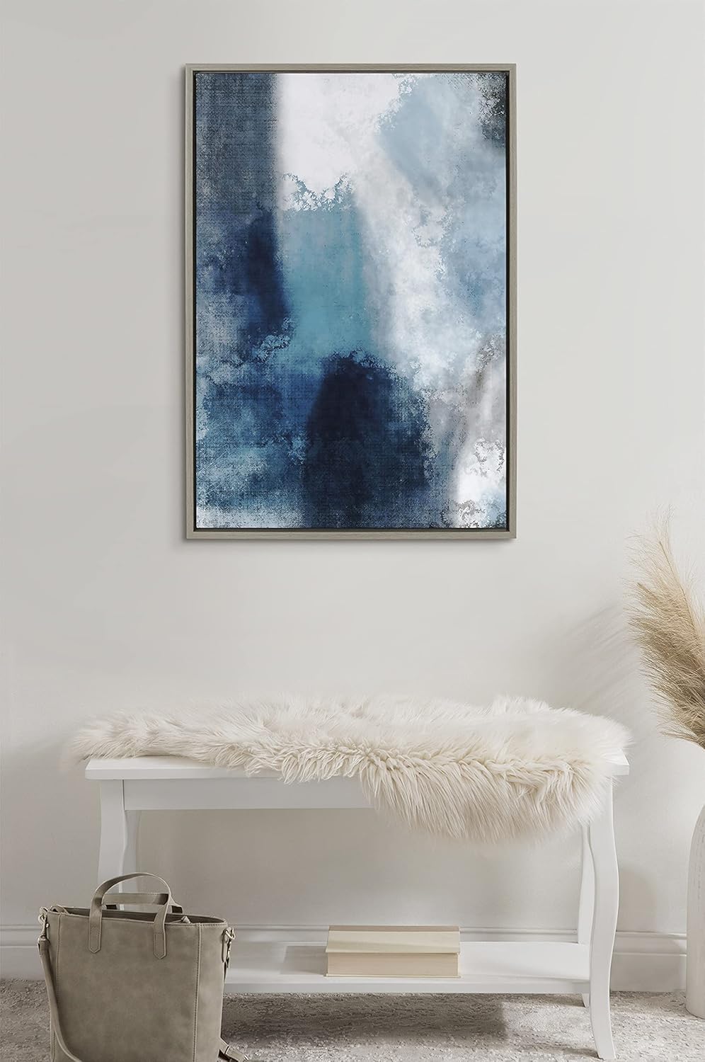 Kate and Laurel Sylvie Aqua Abstract 1 lienzo enmarcado para pared, diseño de Amy Lighthall, 23 x 33 pulgadas, gris, impresión artística decorativa