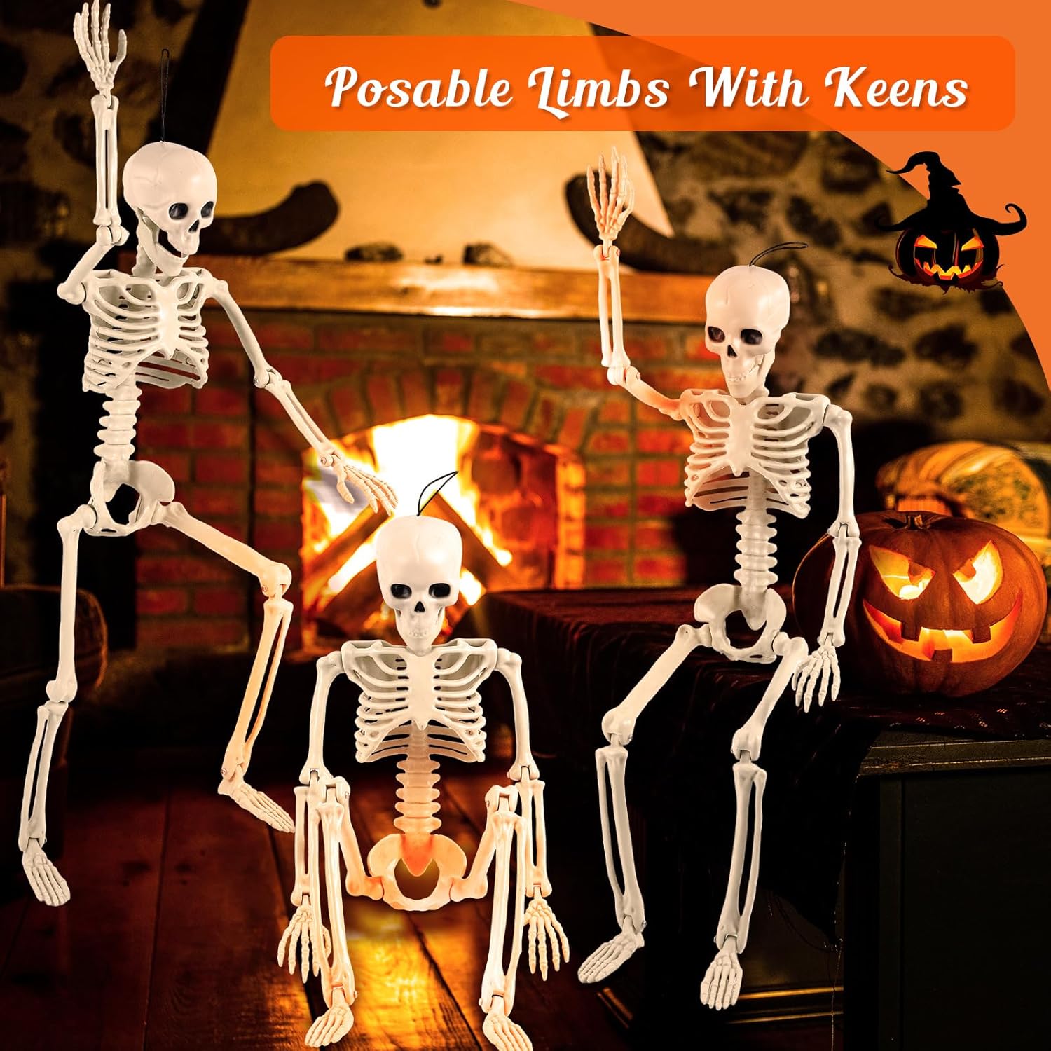 4 piezas de esqueleto de Halloween decoración de esqueleto posable tamaño completo esqueleto de Halloween esqueleto de plástico con articulaciones