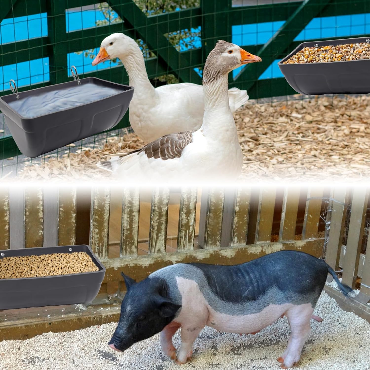 Paquete de 2 comederos de pollo con clips, alimentador de valla colgante para cabra, pollo, pato, ganso, ciervo, oveja, lechones, bebederos, aves,