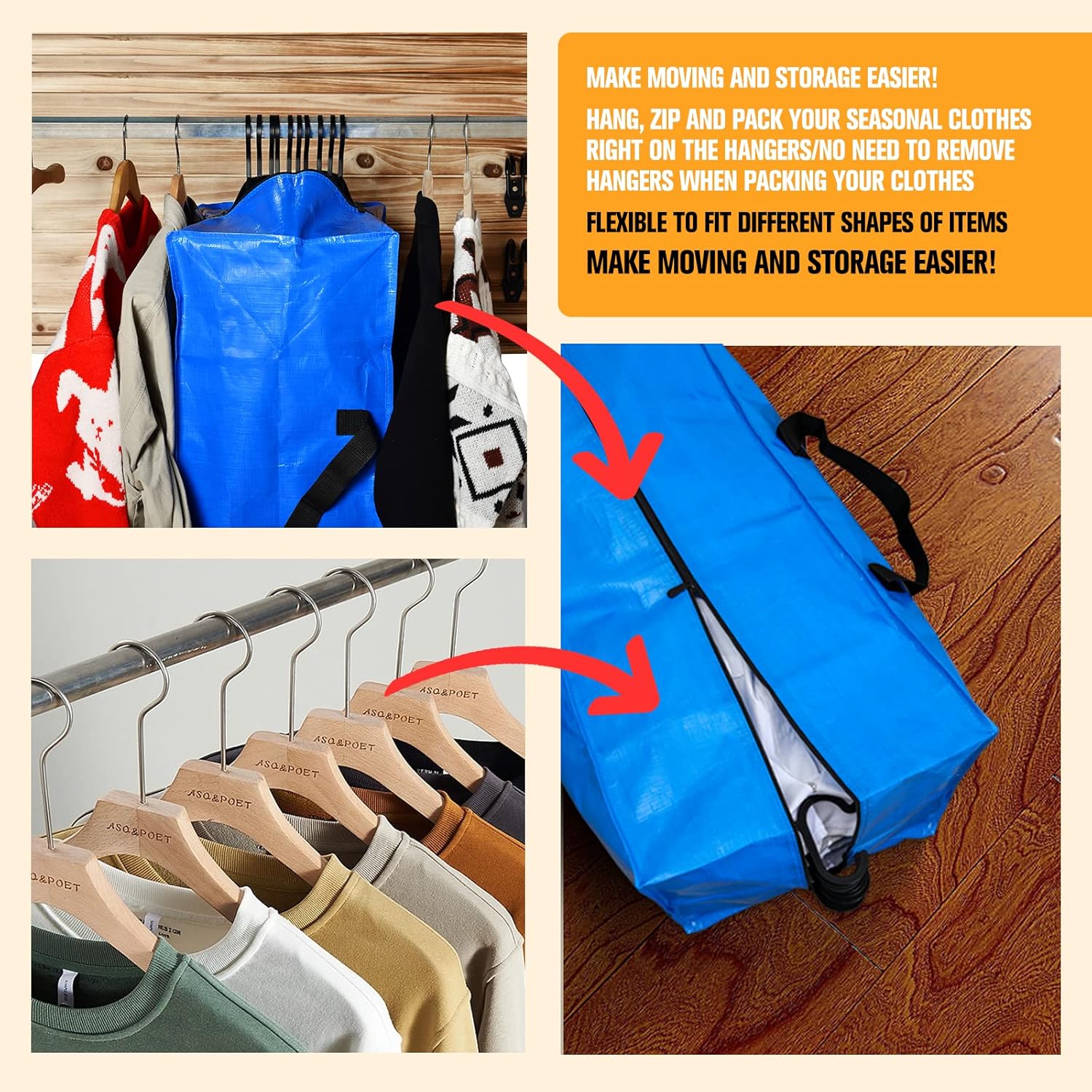 Bolsas de mudanza, cajas de mudanza grandes y resistentes para ahorrar espacio, suministros de mudanza, bolsas para almacenamiento con asas de