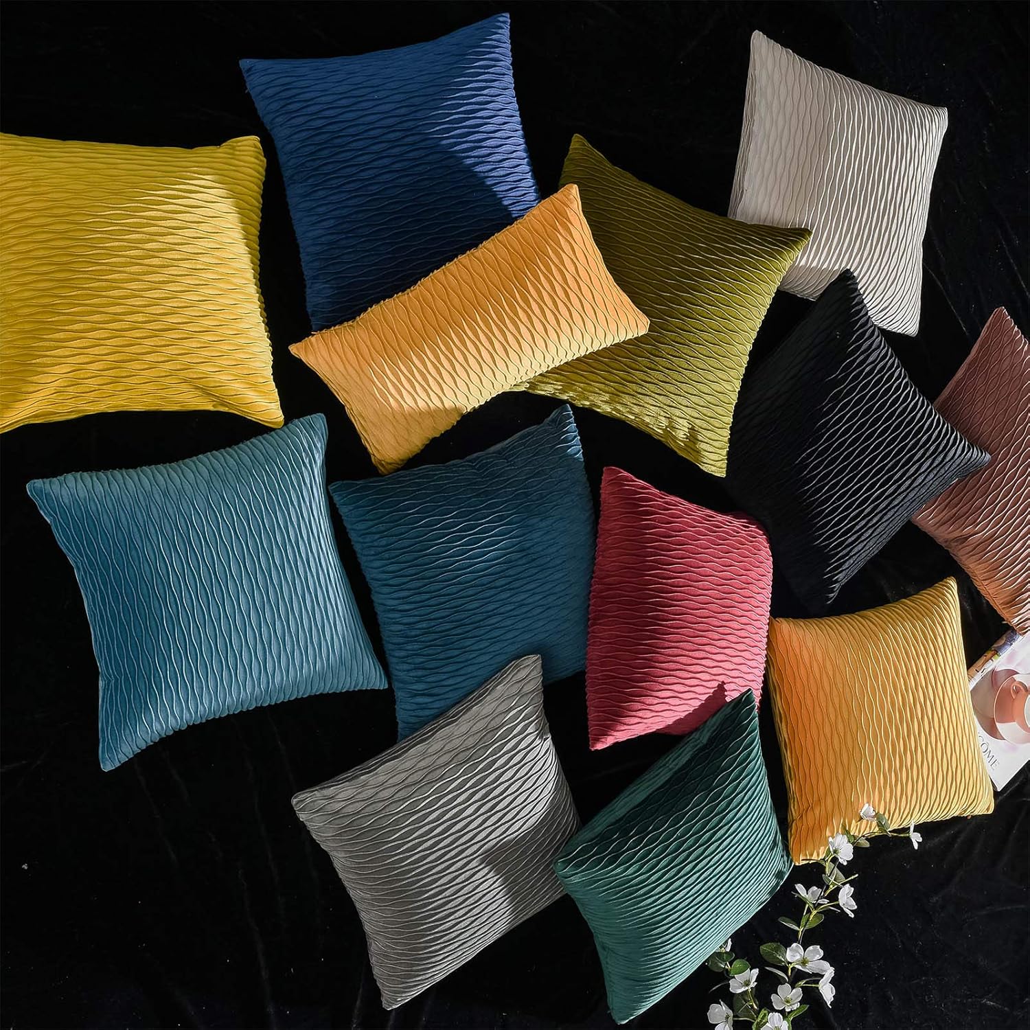 JUSPURBET – Fundas de almohada de terciopelo decorativas con rayas onduladas, paquete de 2 fundas de cojín suaves de lujo para sofá y sala