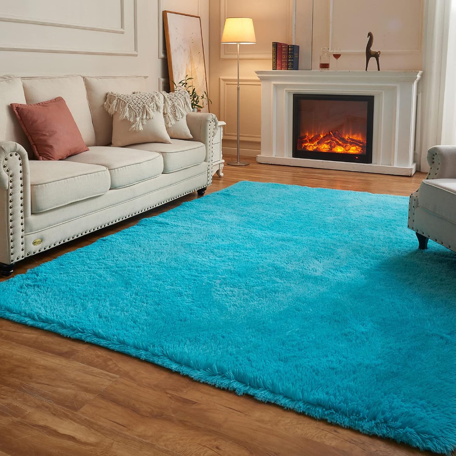 Arbosofe Alfombras de área para sala de estar, dormitorio, 4 x 6 pies, color azul, esponjoso, peludo, alfombra pequeña, alfombra de felpa suave,