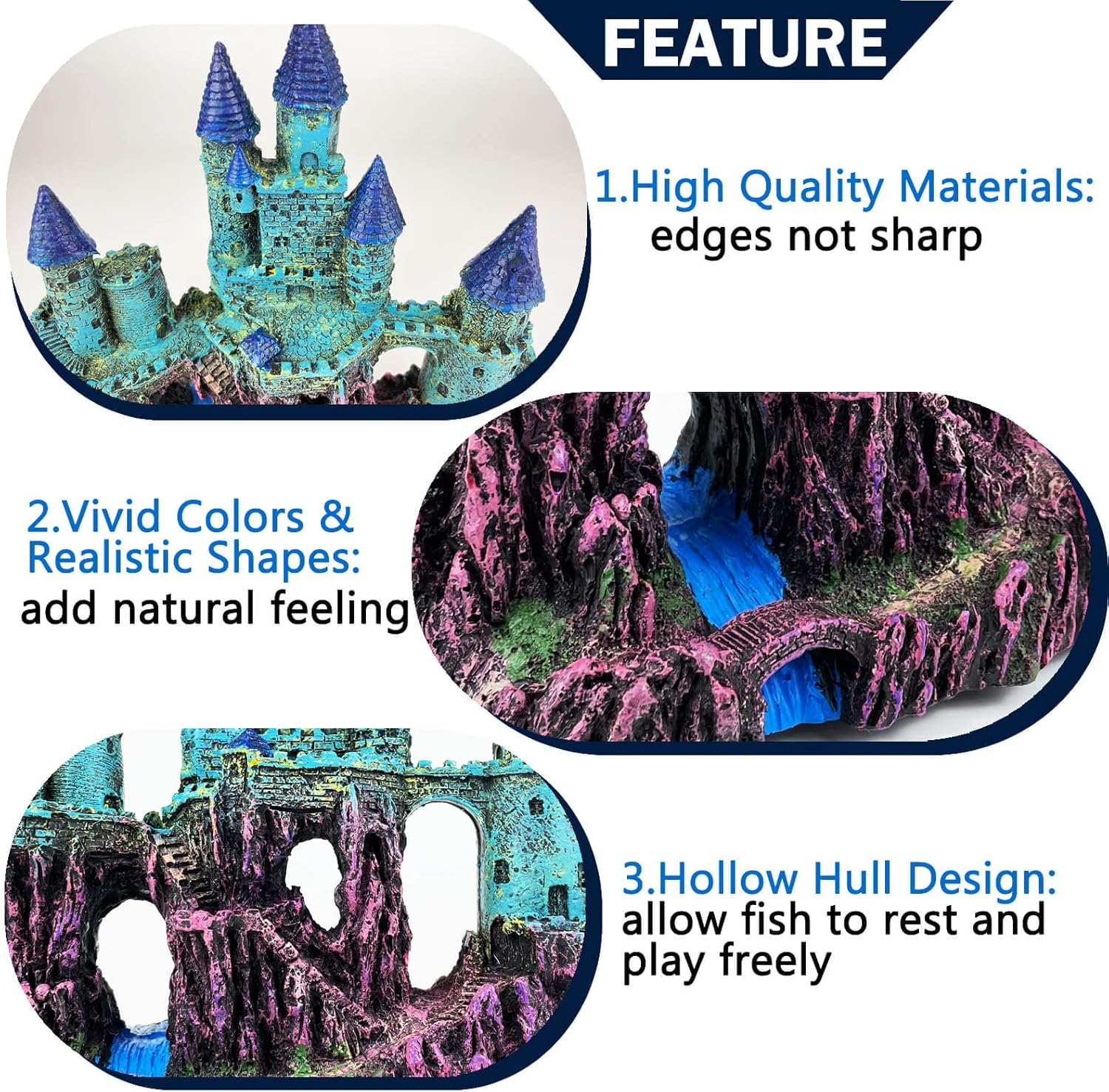 VMCN Decoración de castillo de acuario para pecera, castillo, escondites de cuevas, suministros de plantas de casa, accesorios seguros para peceras