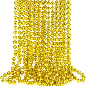 Collares de cuentas doradas metálicas de 0.47 pulgadas, 15 cuentas de Mardi Gras de 33 pulgadas, collares redondos de cuentas a granel, collar de Collares de cuentas doradas metálicas de 0.47 pulgadas, 15 cuentas de Mardi Gras de 33 pulgadas, collares redondos de cuentas a granel, collar de