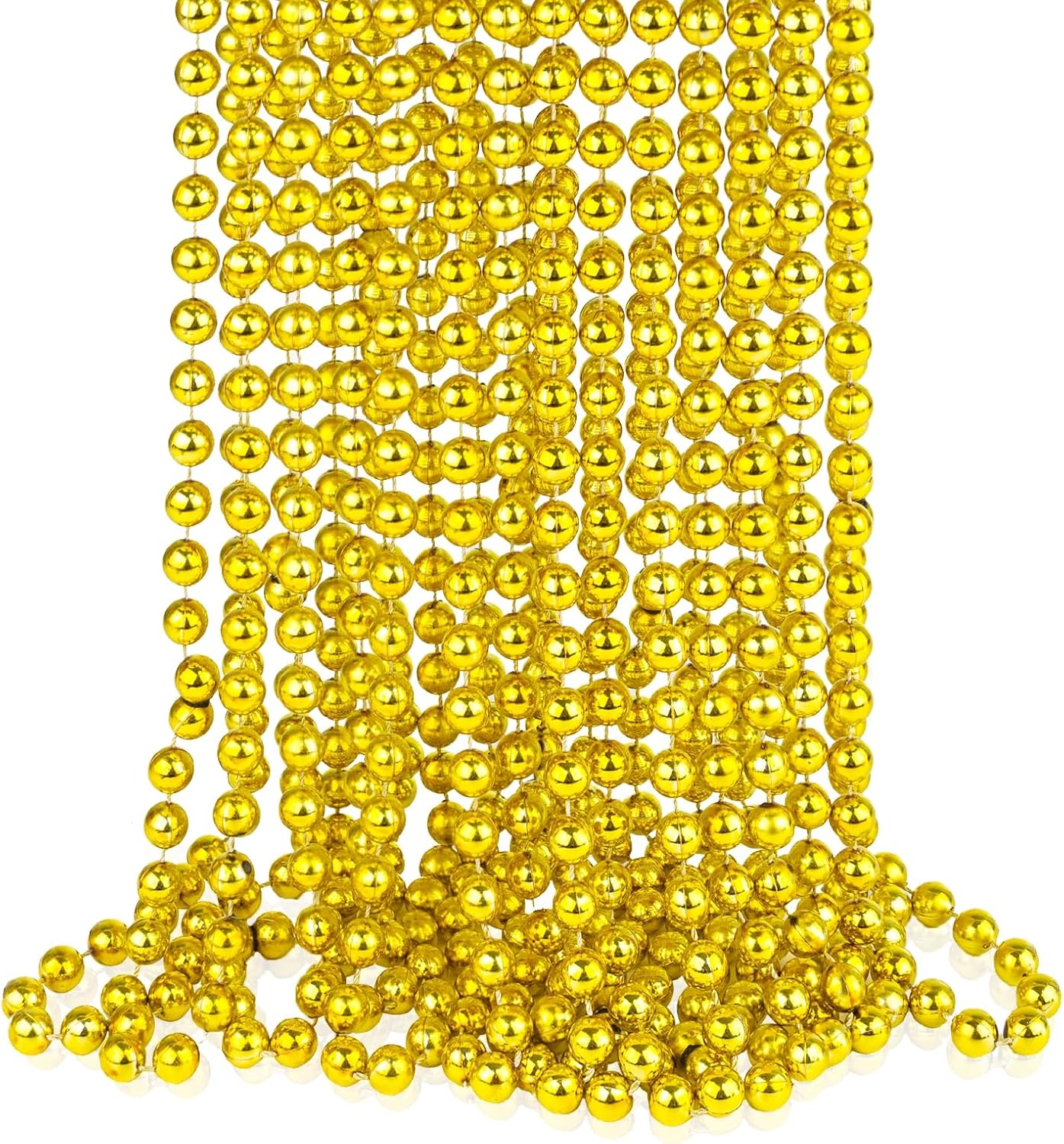 Collares de cuentas doradas metálicas de 0.47 pulgadas, 15 cuentas de Mardi Gras de 33 pulgadas, collares redondos de cuentas a granel, collar de
