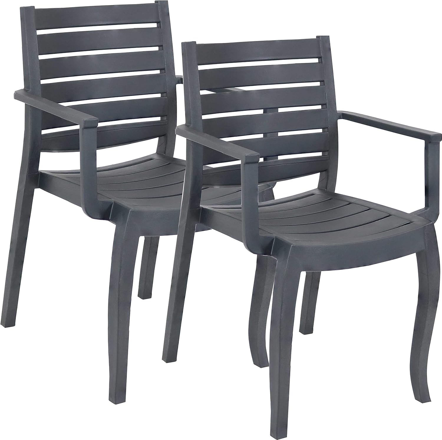 Sunnydaze Illias – Silla de plástico para patio al aire libre, juego de 2, asientos apilables, color gris