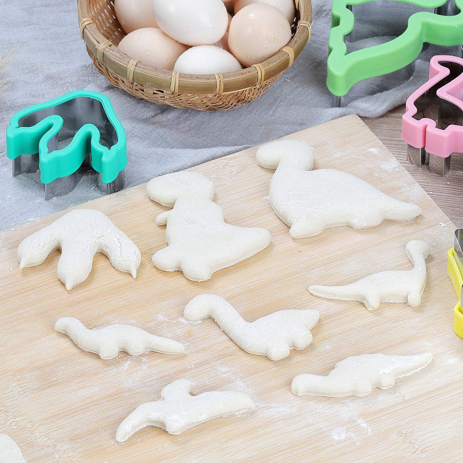 Juego de cortadores de galletas de dinosaurio, moldes de acero inoxidable con forma de caramelo para manualidades, cocina, hornear, niños, temática