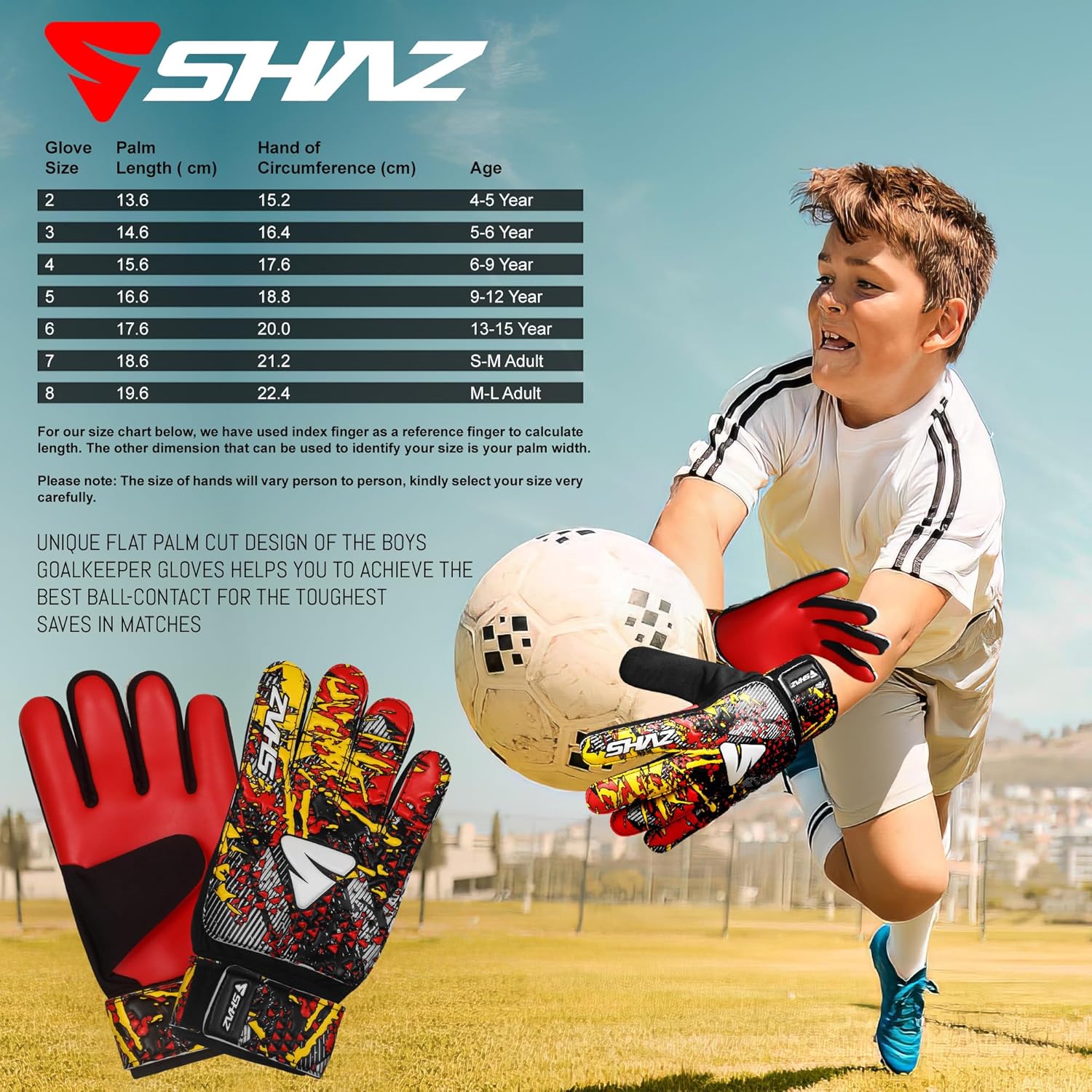 Shaz Guantes de portero de fútbol para niños y jóvenes, guantes de portero de fútbol Funky antideslizantes de 0.157 in con palma de látex con agarre