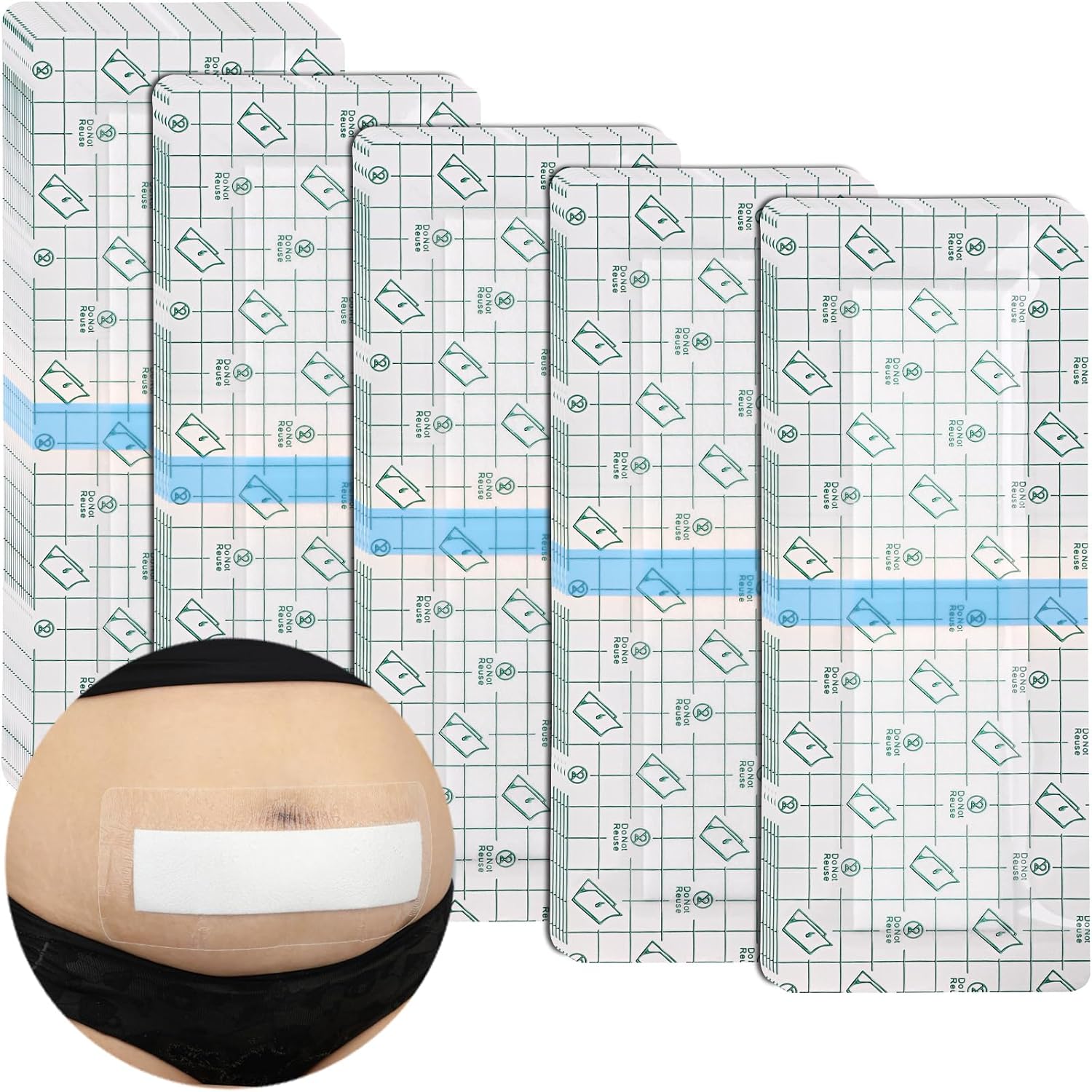 Vendajes impermeables para heridas, cubierta de ducha posquirúrgica de cesárea con almohadilla antiadherente, parche adhesivo abdominal de 4 x 10