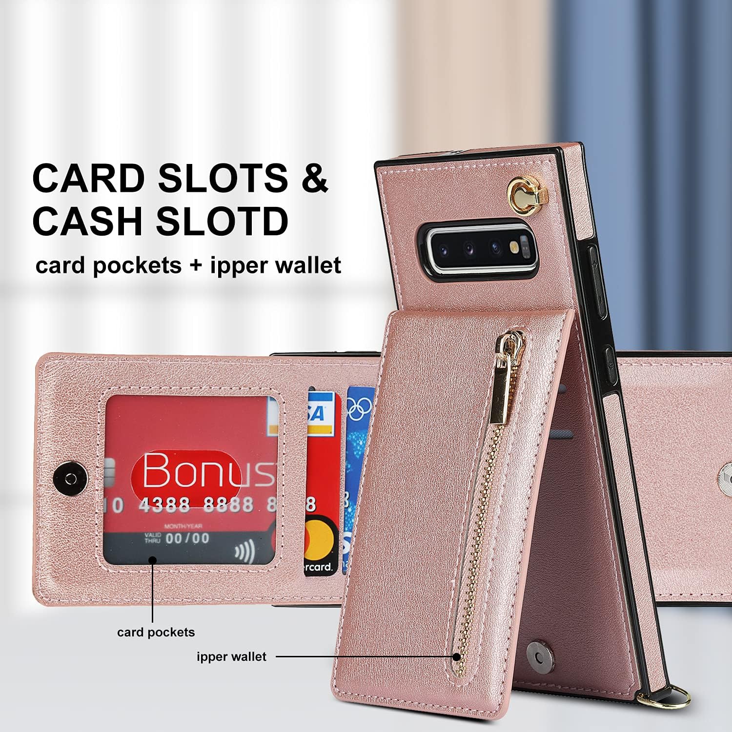 Funda para teléfono Samsung Galaxy S10 Plus con correa cruzada, tarjetero de cuero, con cordón, ranuras de crédito, cierre magnético, accesorios