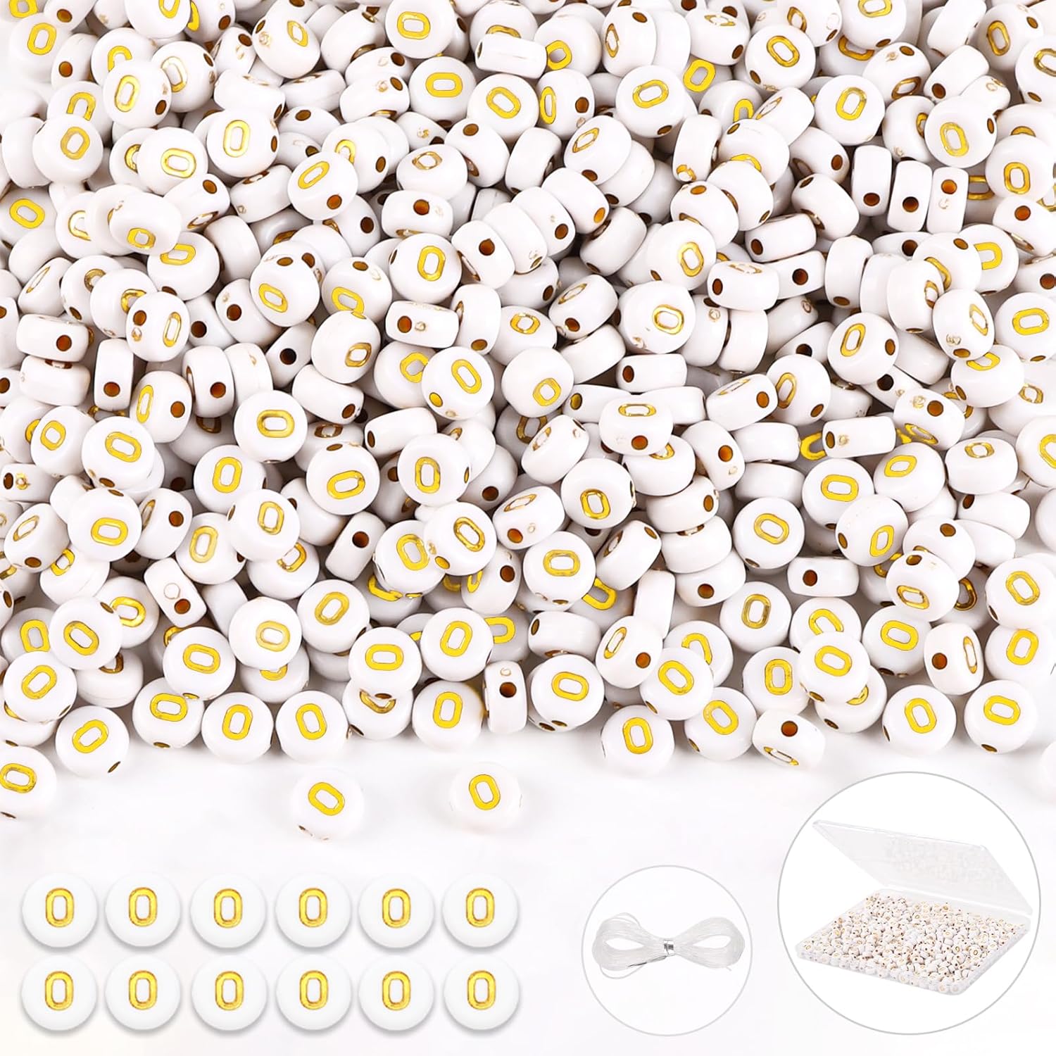 DIYDEC 500 cuentas de letras redondas de 0.157 x 0.27 pulgadas (0.157 x 0.276 in), cuentas del alfabeto, cuentas de letras blancas para pulseras,