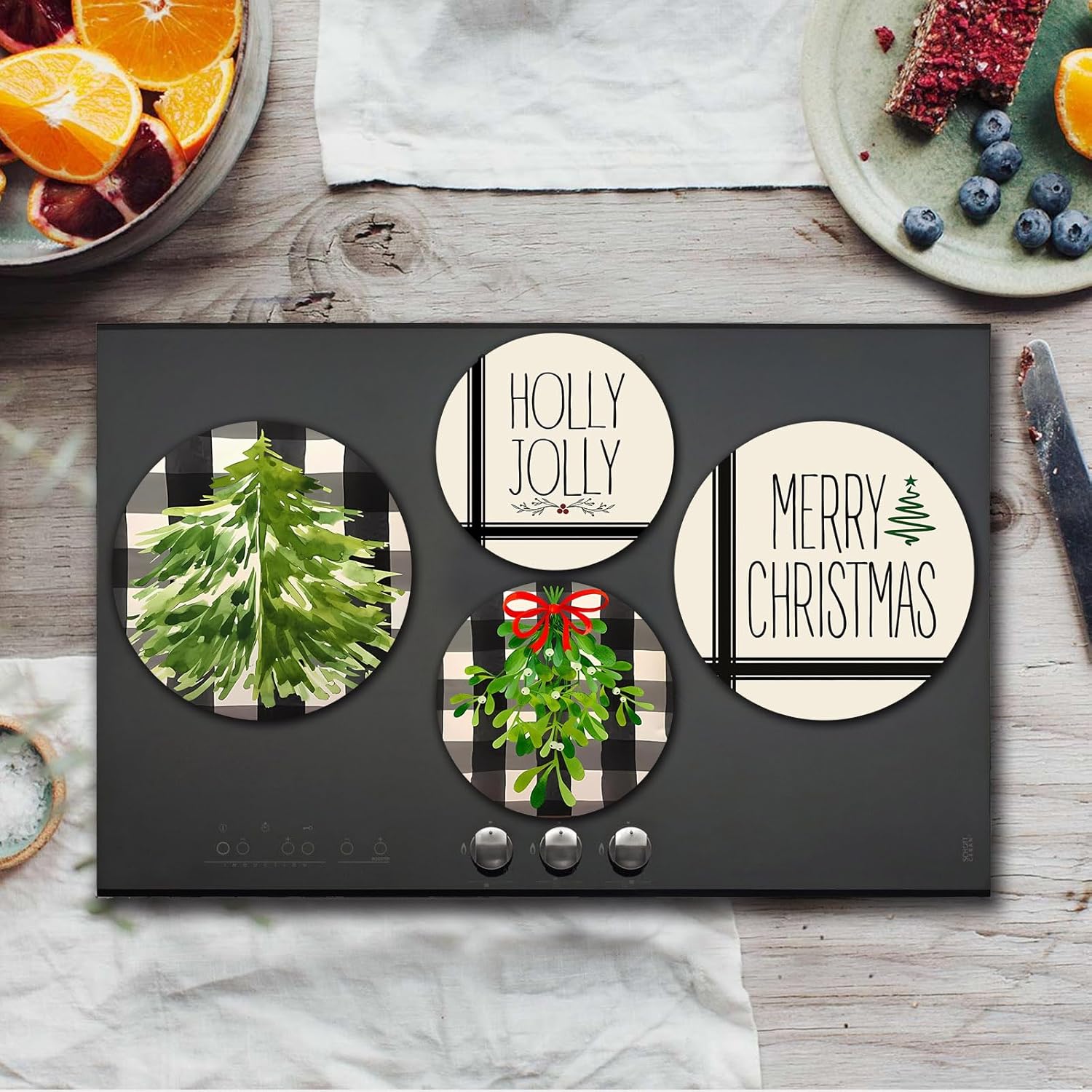 Fundas para quemadores de estufa eléctrica de decoración navideña, 4 fundas redondas para quemadores de estufa de Navidad, 8 y 10 pulgadas, cubierta