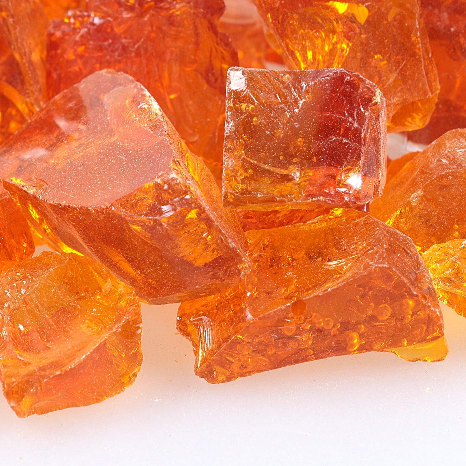 Grava de vidrio reflectante de alto brillo, gemas de fuego, gotas de fuego, rocas de vidrio de fuego, chips de piedras para hoguera, pecera,