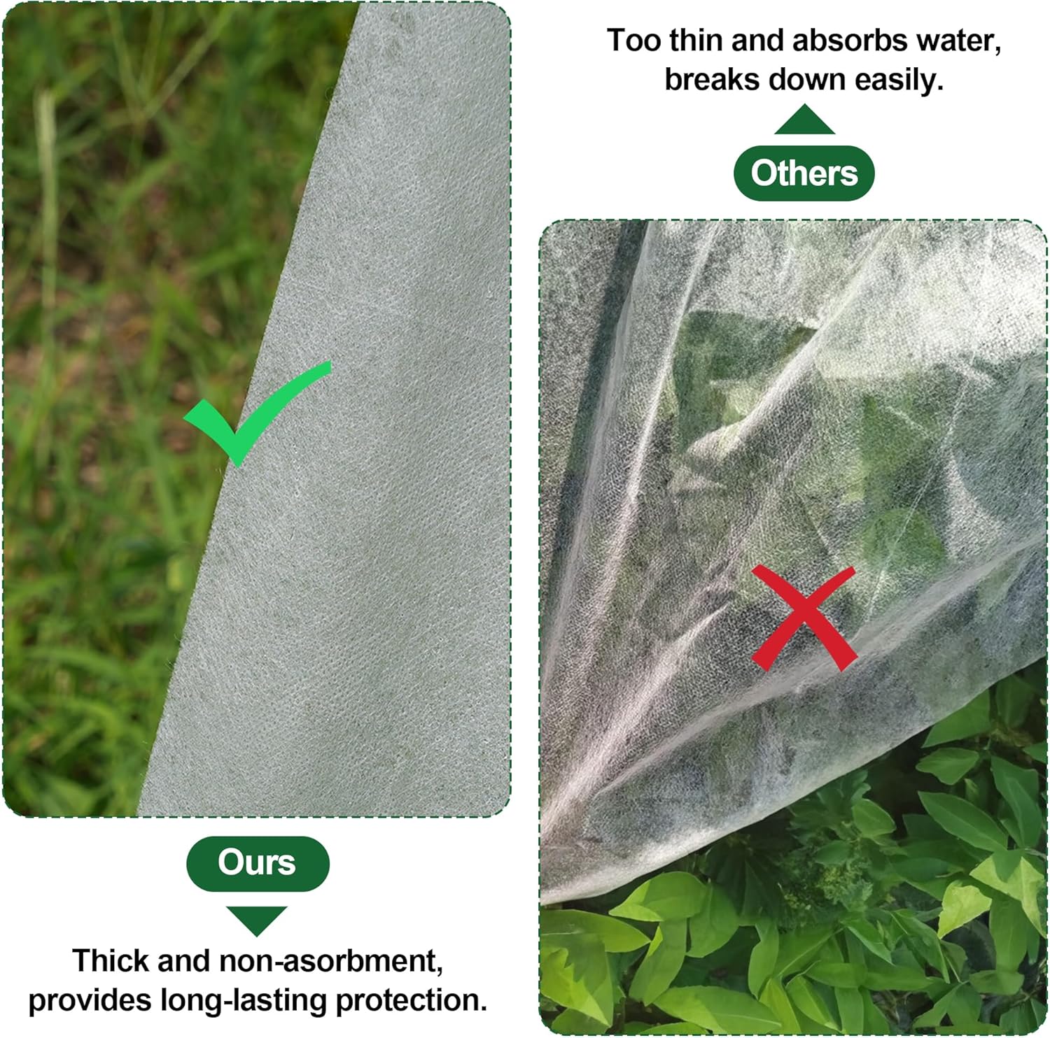 10 cubiertas para plantas de 50 pies, protección contra la congelación, 1.06 ozyd, tela flotante grande y gruesa para protección contra heladas de