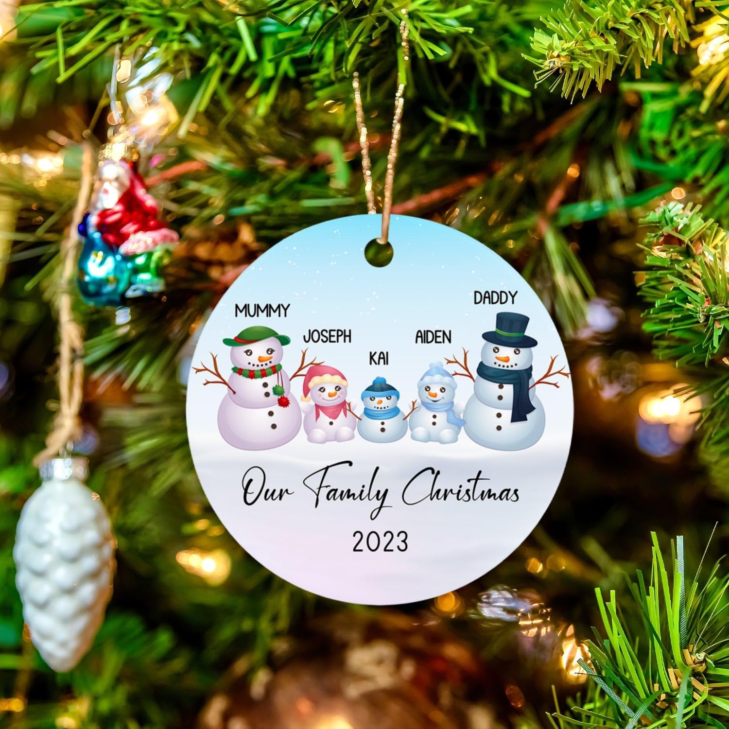 Adorno de muñeco de nieve de primera Navidad como familia de 5 2023, nombre personalizado y familia de cinco muñecos de nieve, regalo para familia,