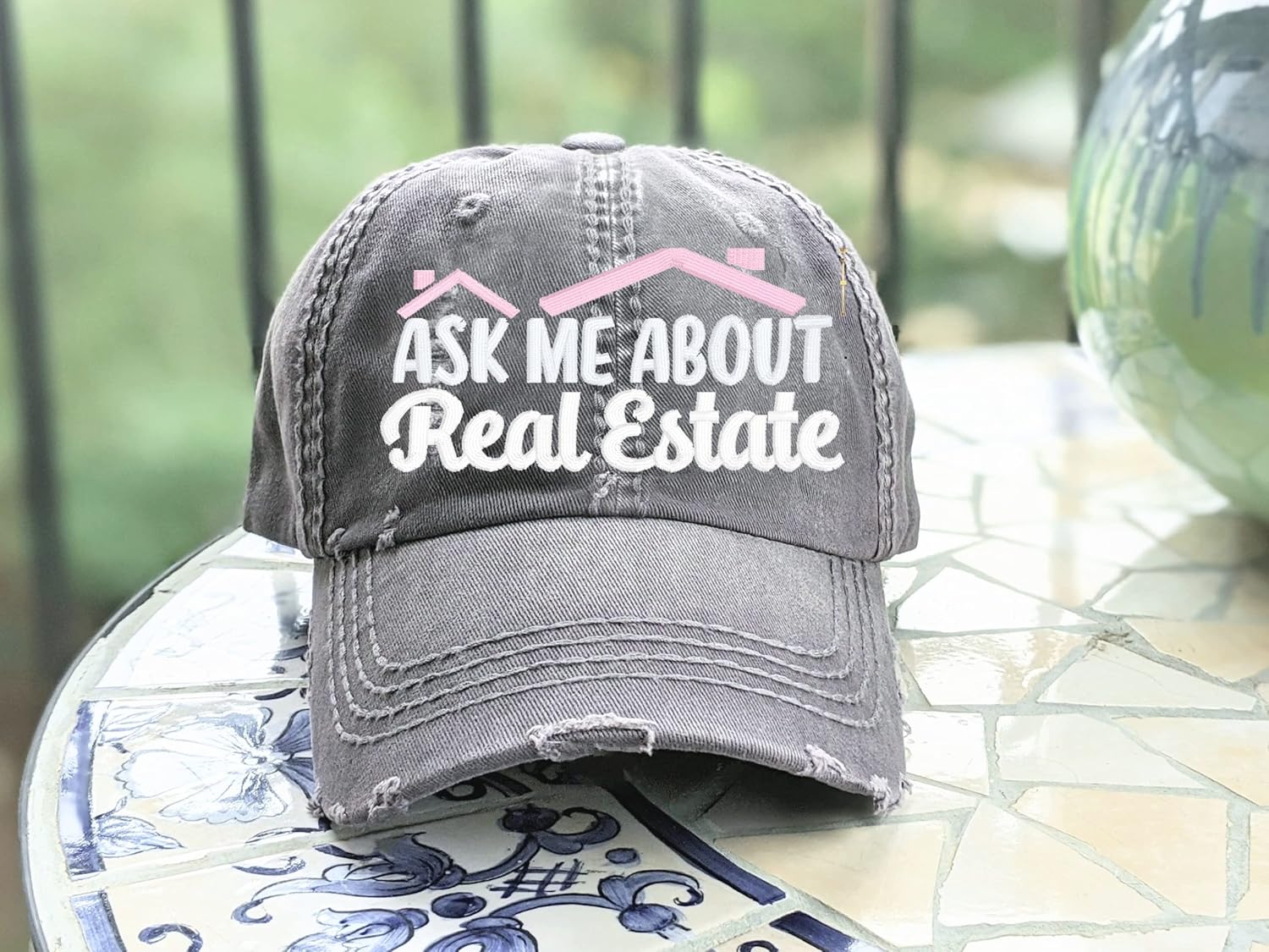 Women’s Ask Me About Real Estate Agent Hat, Baseball or High Ponytail Cap, Funny Cute Pun Logo Gift, Custom Marketing Tools Ideas for Her New Agent