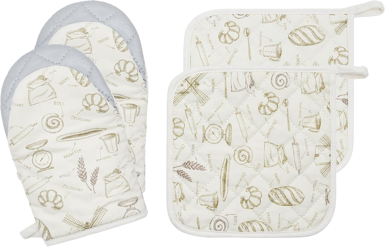 Guantes de horno y agarraderas, guantes de horno y soportes para ollas con forro suave 100% algodón, resistentes al calor para 230 grados, guantes