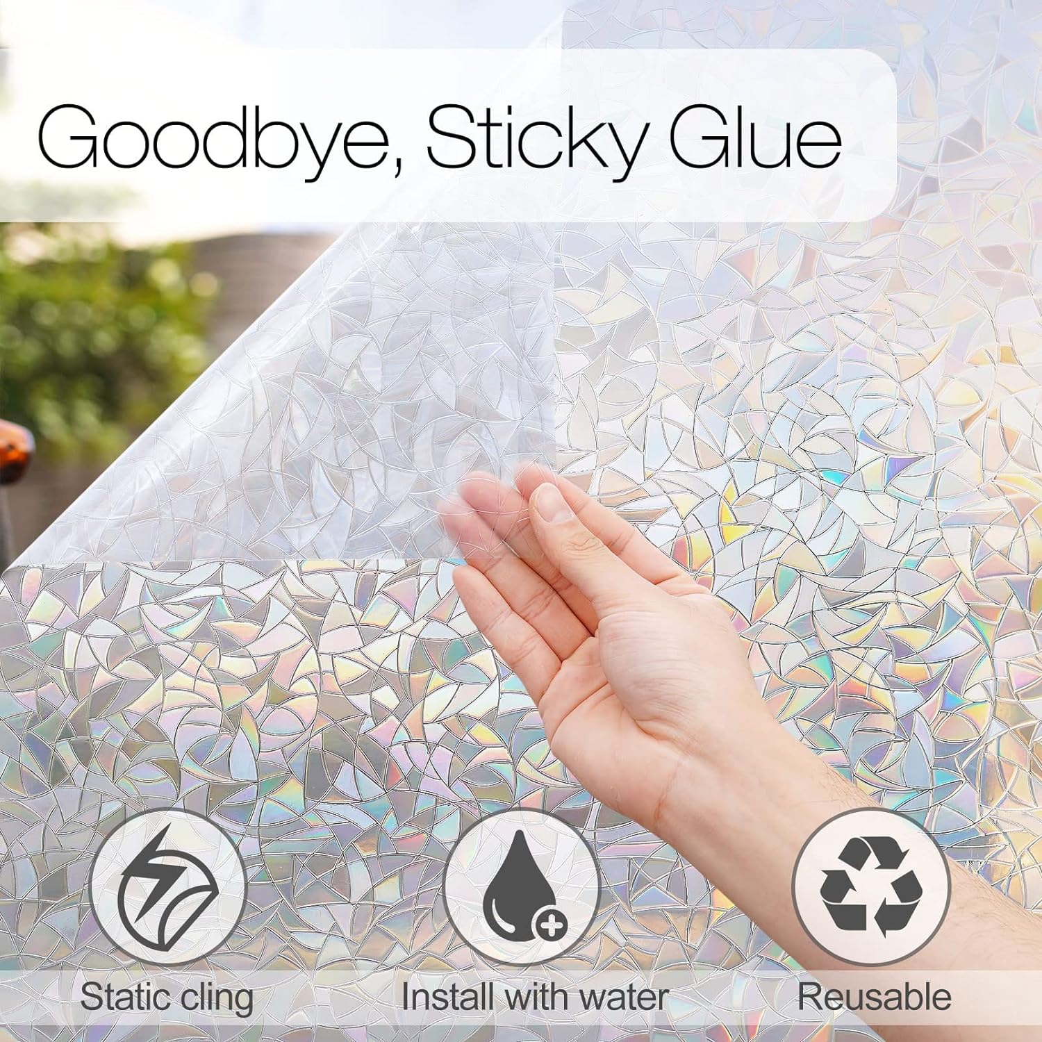 rabbitgoo Película de privacidad para ventana, vinilo decorativo 3D para ventana, adhesivo estático para ventana, adhesivo estático no adhesivo,
