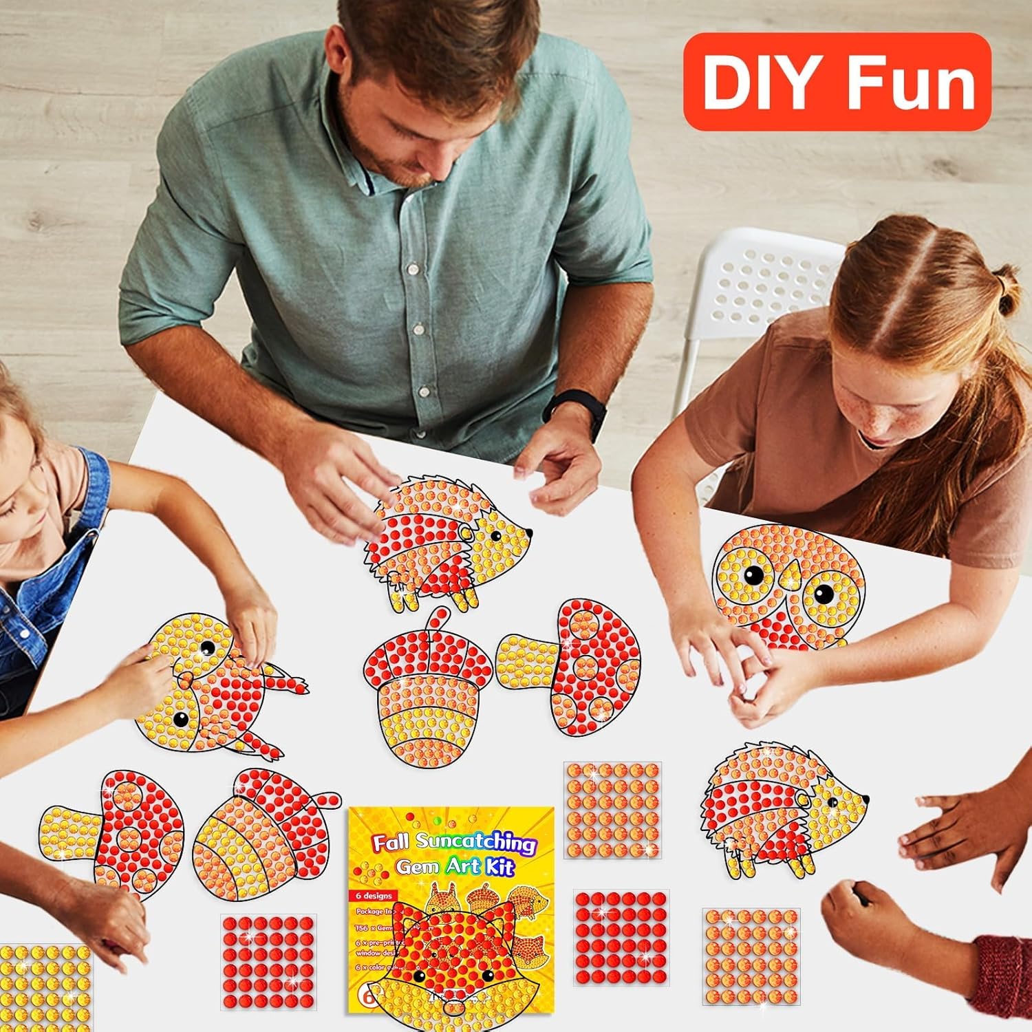 Atrapasoles de diamantes para manualidades de otoño, gemas con forma de animal, manualidades, kits de atrapasoles para niños, kits de pintura de