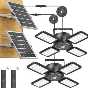 Luz solar para cobertizo con sensor de movimiento solar para interiores y exteriores, 144 LED, 1200 lúmenes, luz de trabajo diurna con 5 modos de Luz solar para cobertizo con sensor de movimiento solar para interiores y exteriores, 144 LED, 1200 lúmenes, luz de trabajo diurna con 5 modos de