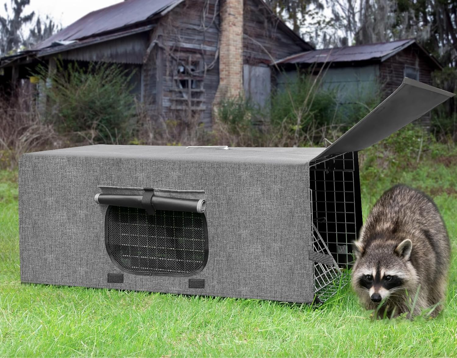 Funda para jaula de trampa de animales, cubierta de jaula trampa con ventana transpirable para trampa para gatos salvajes de 1 a 2 puertas de 32 x