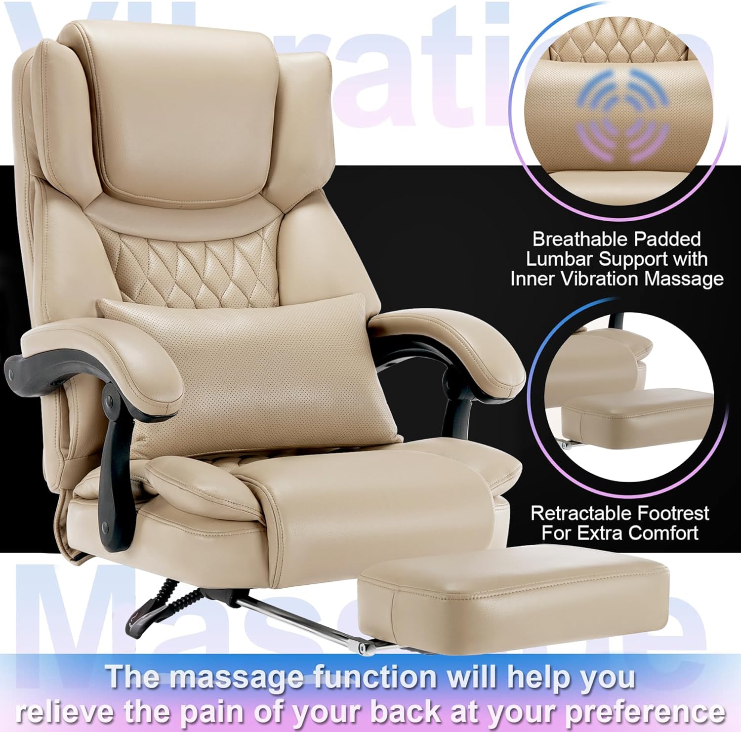 Silla de oficina reclinable con respaldo alto y reposapiés, cojín lumbar para computadora ejecutiva, ángulo ajustable, acolchado grueso transpirable