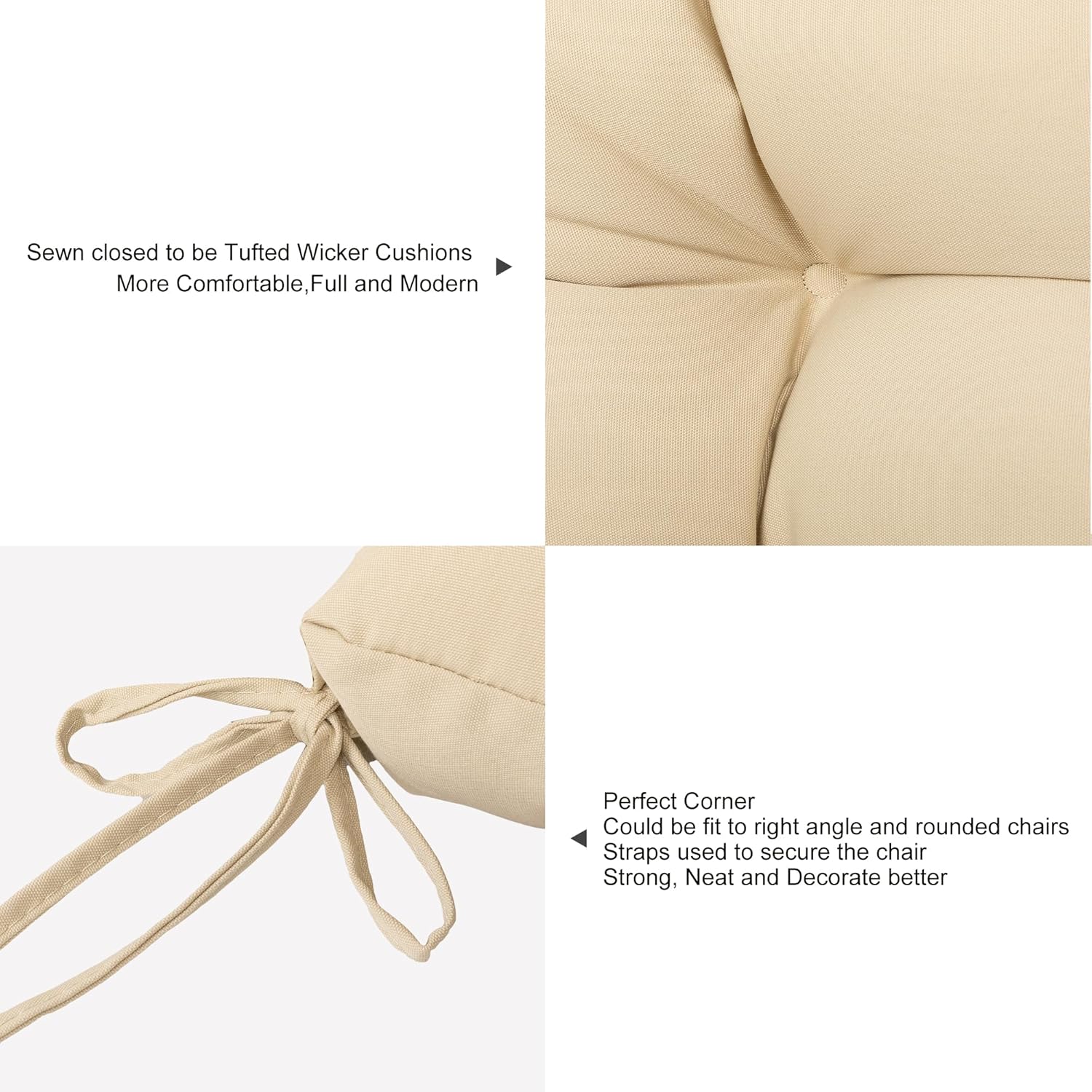 ARTPLAN Cojines para sillas de exterior, juego de 4, cojines de asiento de patio de 19 x 19 x 4 pulgadas con lazos, cojines para sillas de comedor