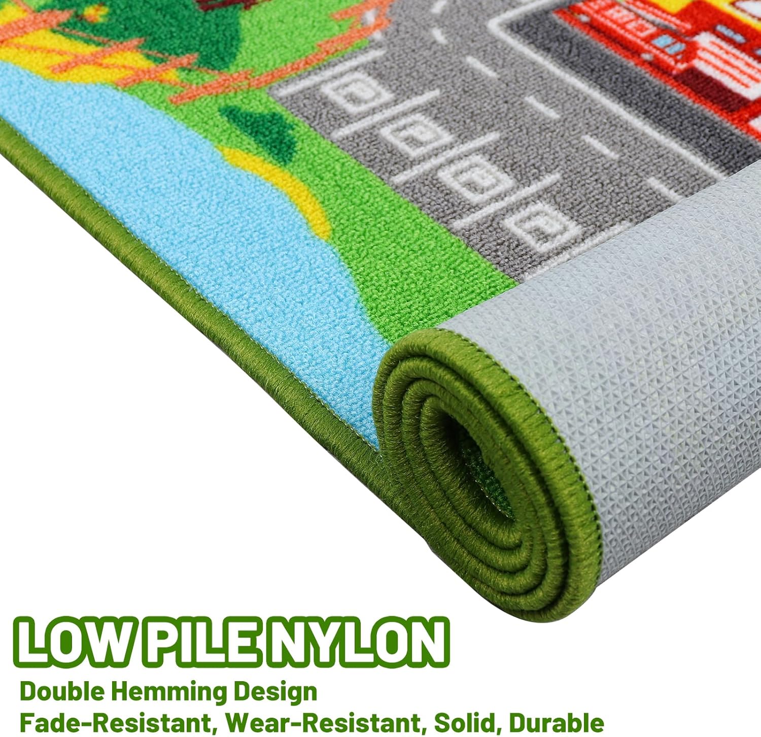 Alfombra de juego para niños, alfombra de 59 x 39.4 pulgadas, alfombra de automóvil antideslizante para automóviles para niños, alfombra para niños