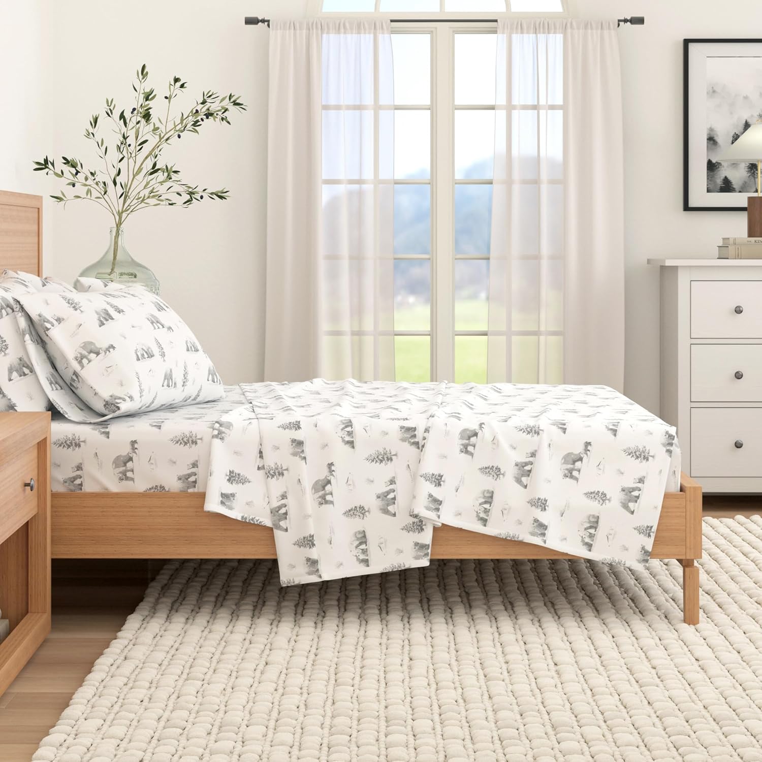 Great Bay Home – Juego de sábanas de franela, tamaño queen, 100% algodón turco, de doble cepillado, con estampado, ultrasuaves, acogedoras, 4 piezas