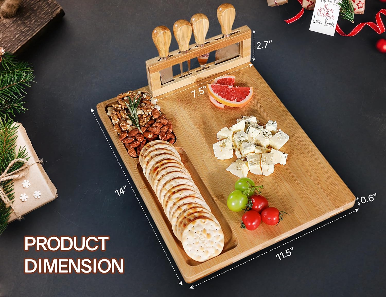 Easoger Juego de tabla de queso y cuchillos, tablas de charcutería extra grandes con soporte magnético para cuchillos, plato de queso regalo para