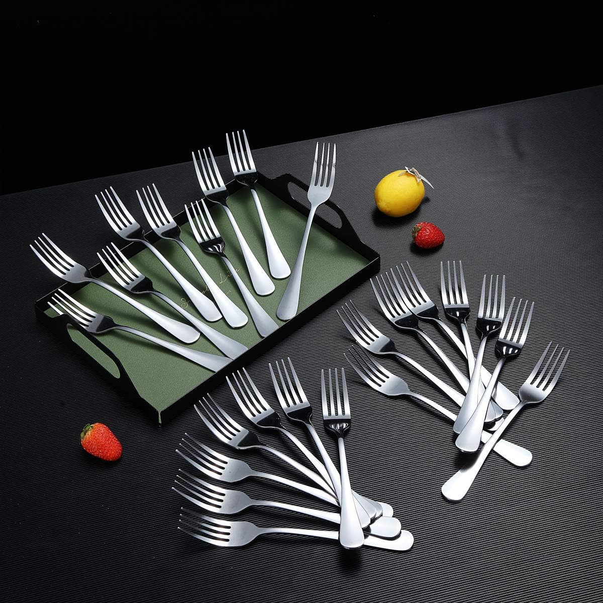 Berglander – Juego de 24 tenedores de acero inoxidable brillante de 7.9 pulgadas, tenedores y cucharas, cubiertos de mesa, resistentes y aptos para