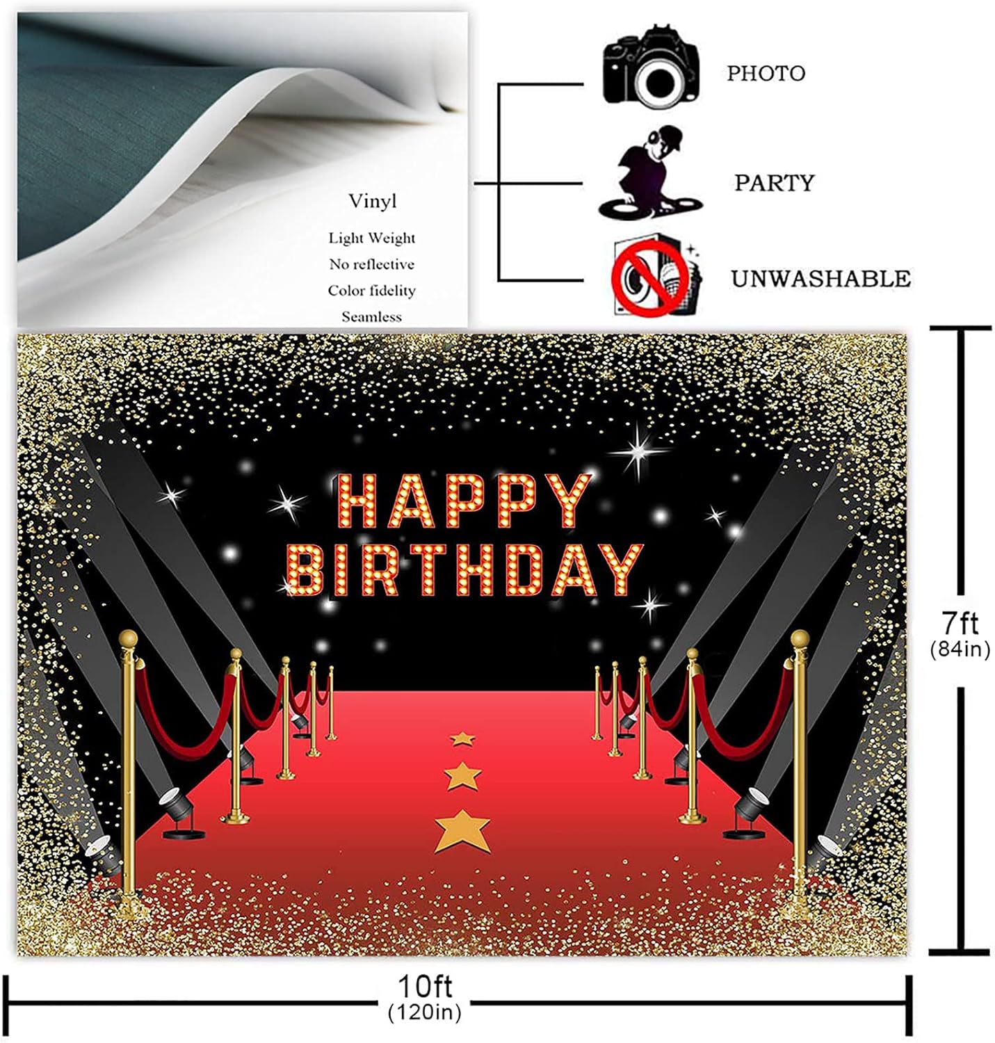 Avezano Telón de fondo de alfombra roja para fiesta temática de noche de película, sesión de fotos, fondo de fotografía, alfombra roja con purpurina
