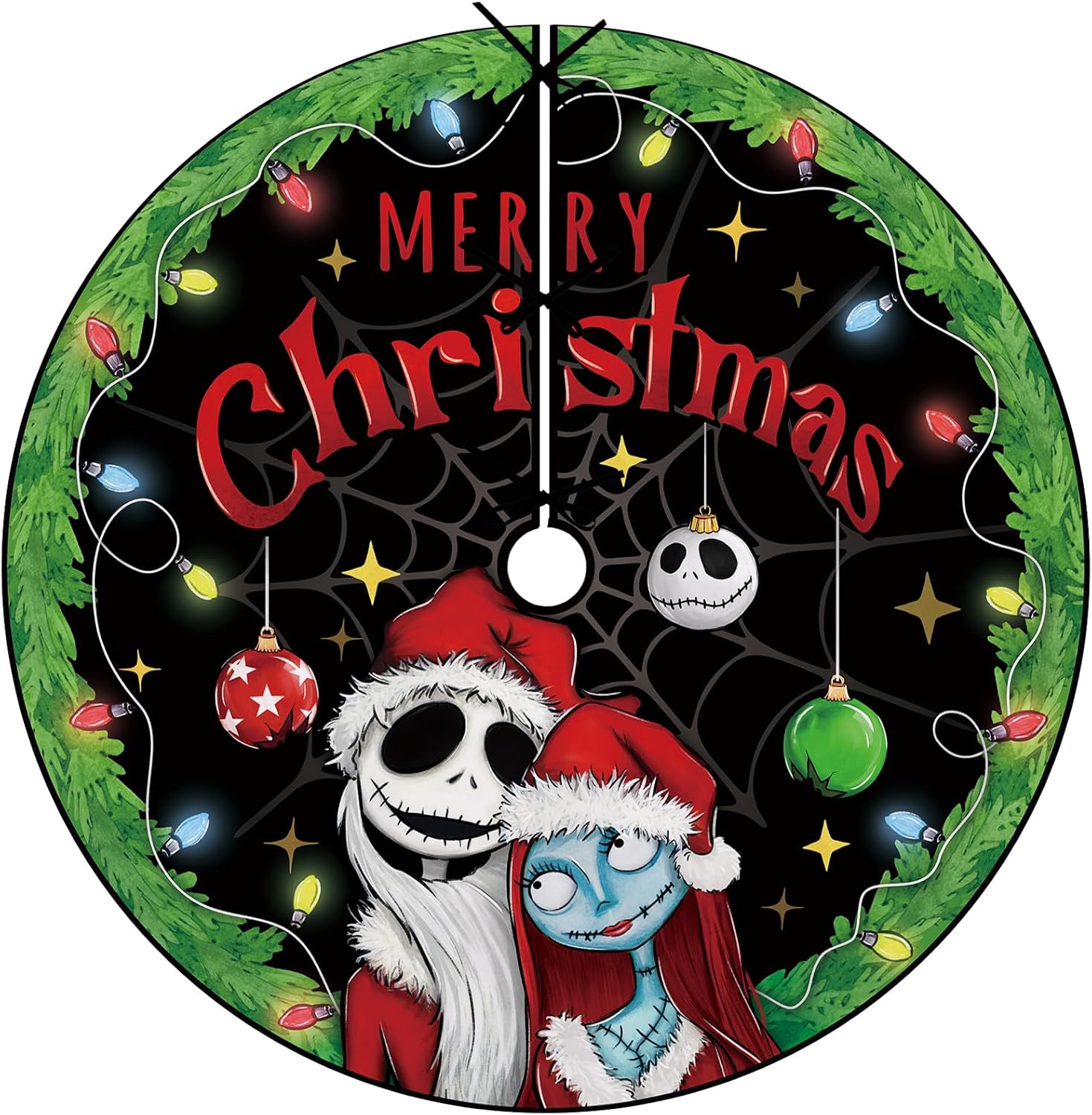 Fzbali Feliz Noche de Navidad. Mare Be Fore. Falda de árbol de Navidad de 60 pulgadas con cordones Jack Skellington y Sally Falda de árbol