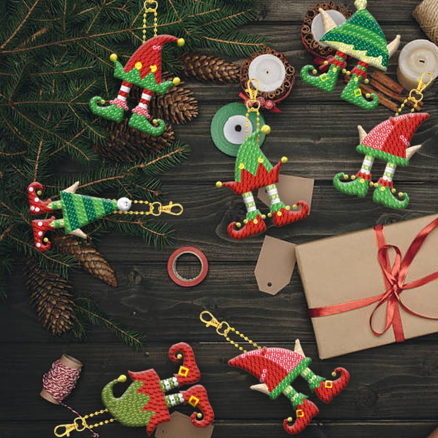 Kit de llavero de pintura de diamante con patas de elfo de Navidad, accesorios de arte de diamante, accesorios de arte de diamantes para bricolaje,