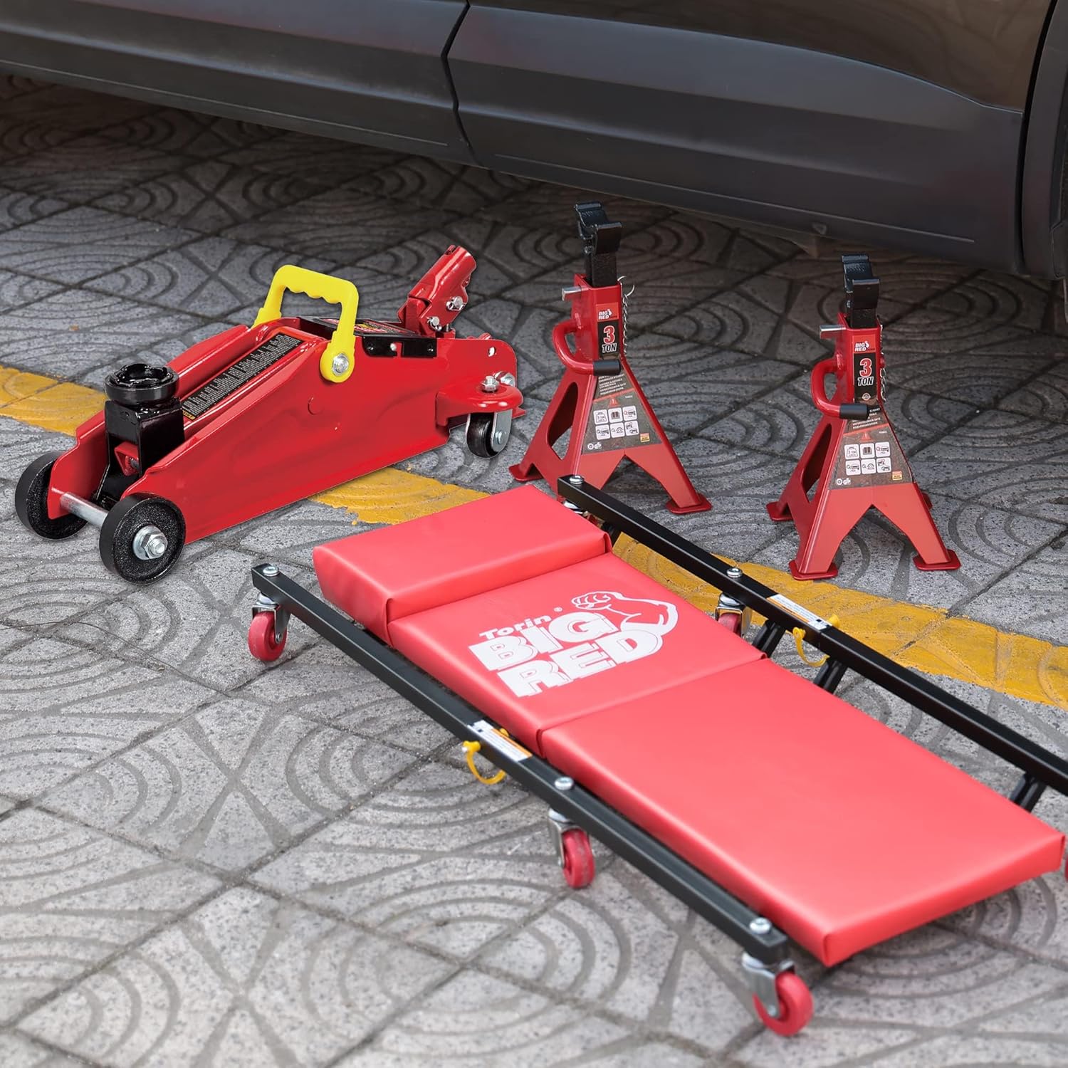 BIG RED AT82040R Torin – Combo de piso de carretilla hidráulica con 2 soportes para gatos y garajeenredadera de tienda, capacidad de 2 toneladas