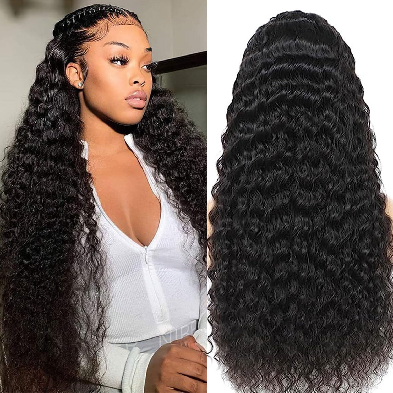 Pelucas de cabello humano virgen brasileño virgen brasileño con encaje frontal de 13 x 6 pulgadas, 180 % de densidad, transparente, HD, rizado