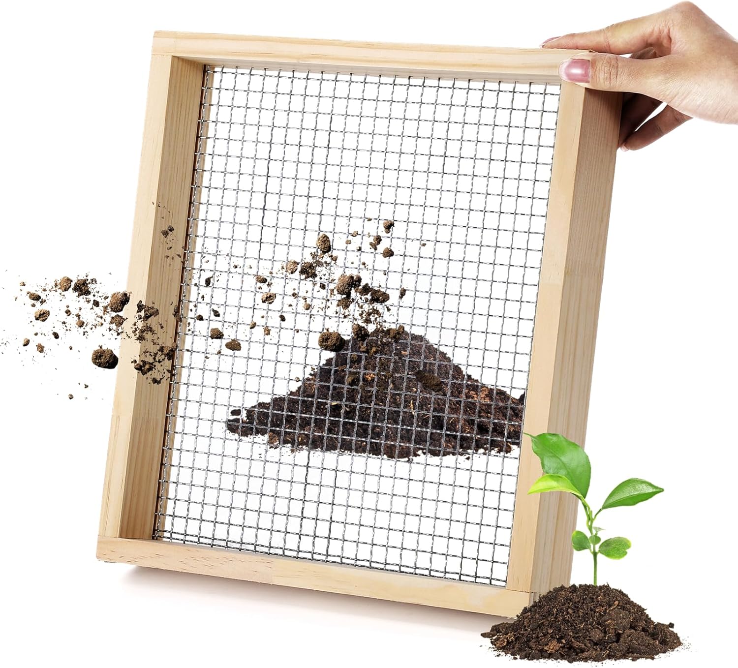 Tamiz de suelo de madera para jardinería, tamiz de tierra de arena de jardín para cubo de 5 galones, tamiz de compost de jardinería para rocas de