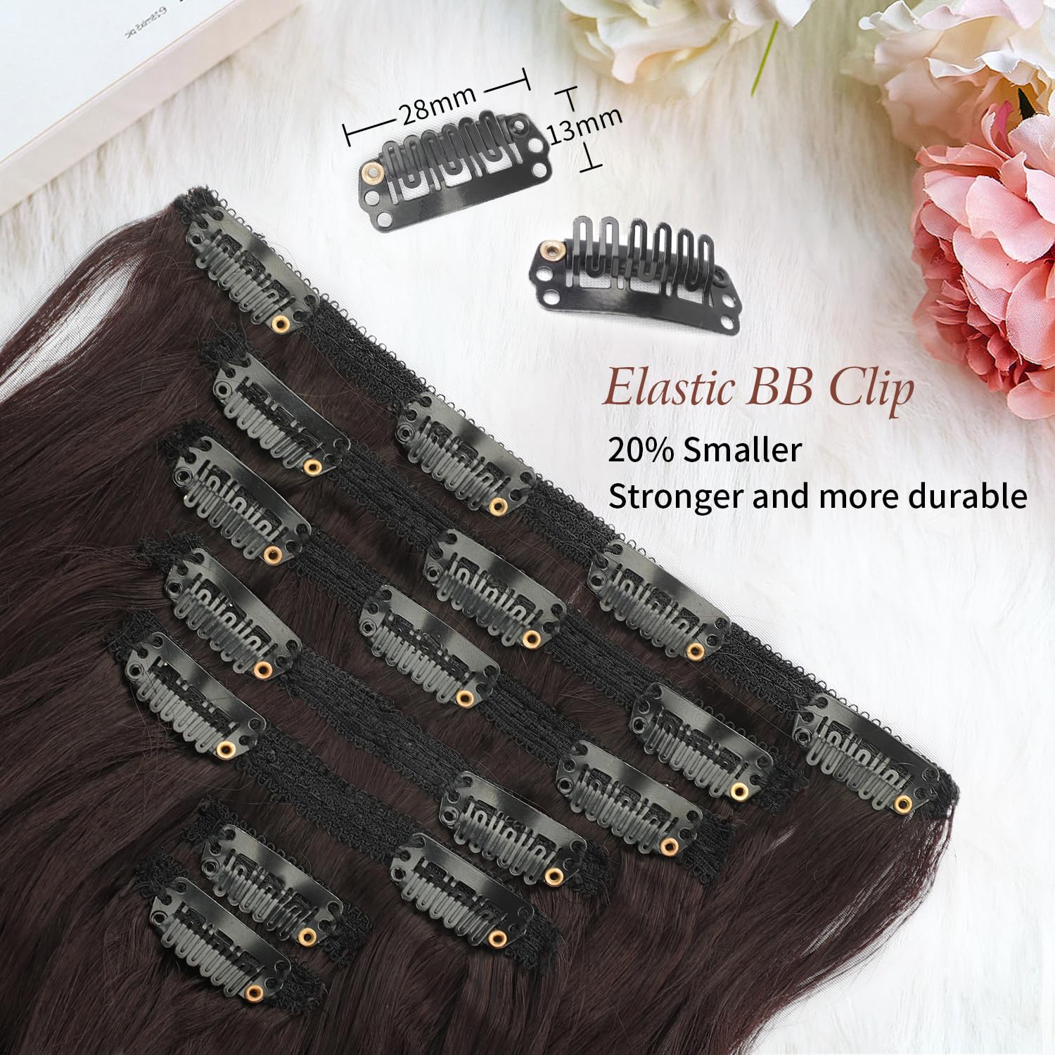 Extensiones de cabello marrón con clip para mujer, 7 unidades, extensiones de cabello largo y rizado, extensiones de cabello largo y grueso,