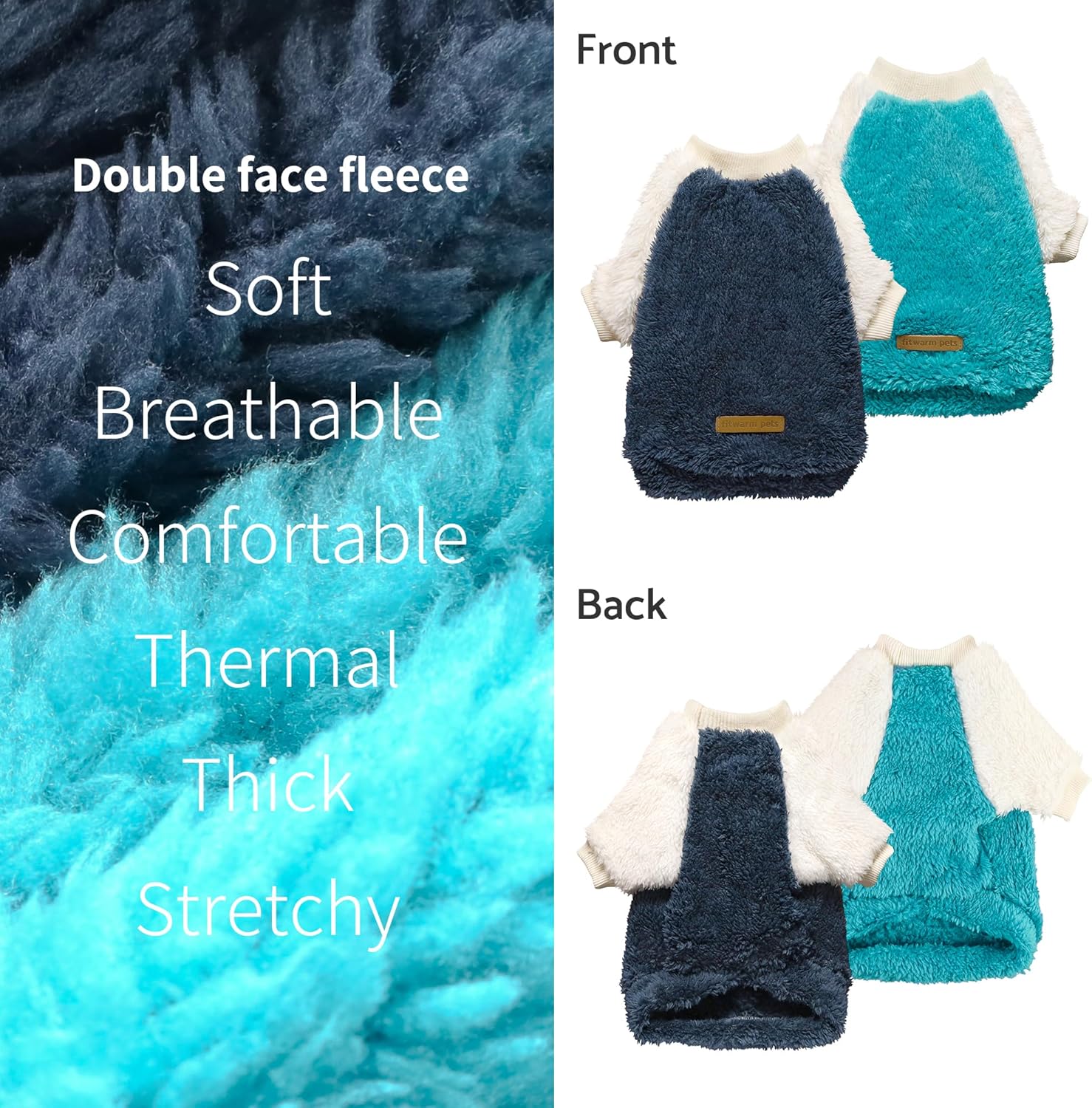Fitwarm Paquete de 2 suéteres de vellón mullido para perro, ropa térmica para perros pequeños, niños y niñas, traje de invierno para mascotas, azul