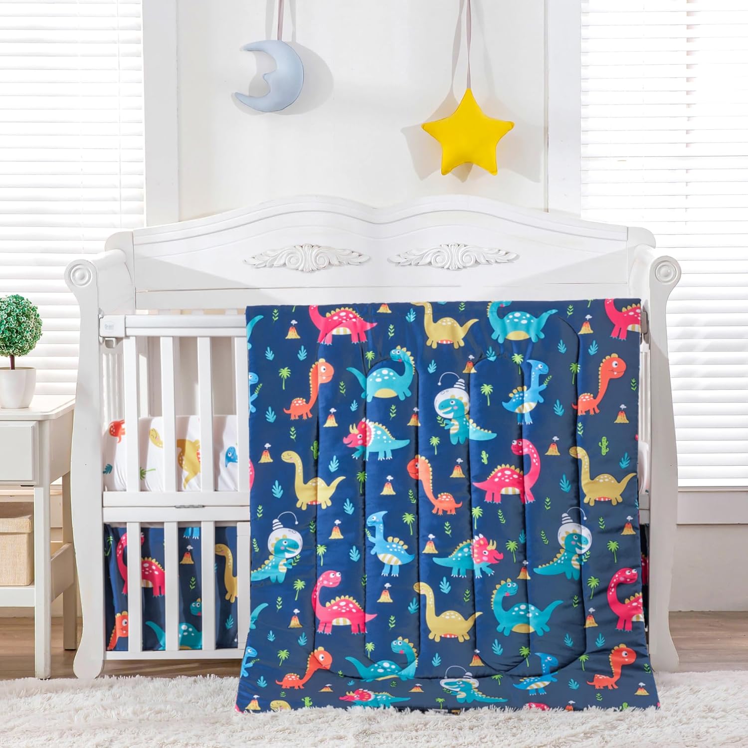 Juego de ropa de cama de cuna para niños, juego de cuna de dinosaurio de 3 piezas para niños, juego de ropa de cama suave para cuna, sábana bajera,