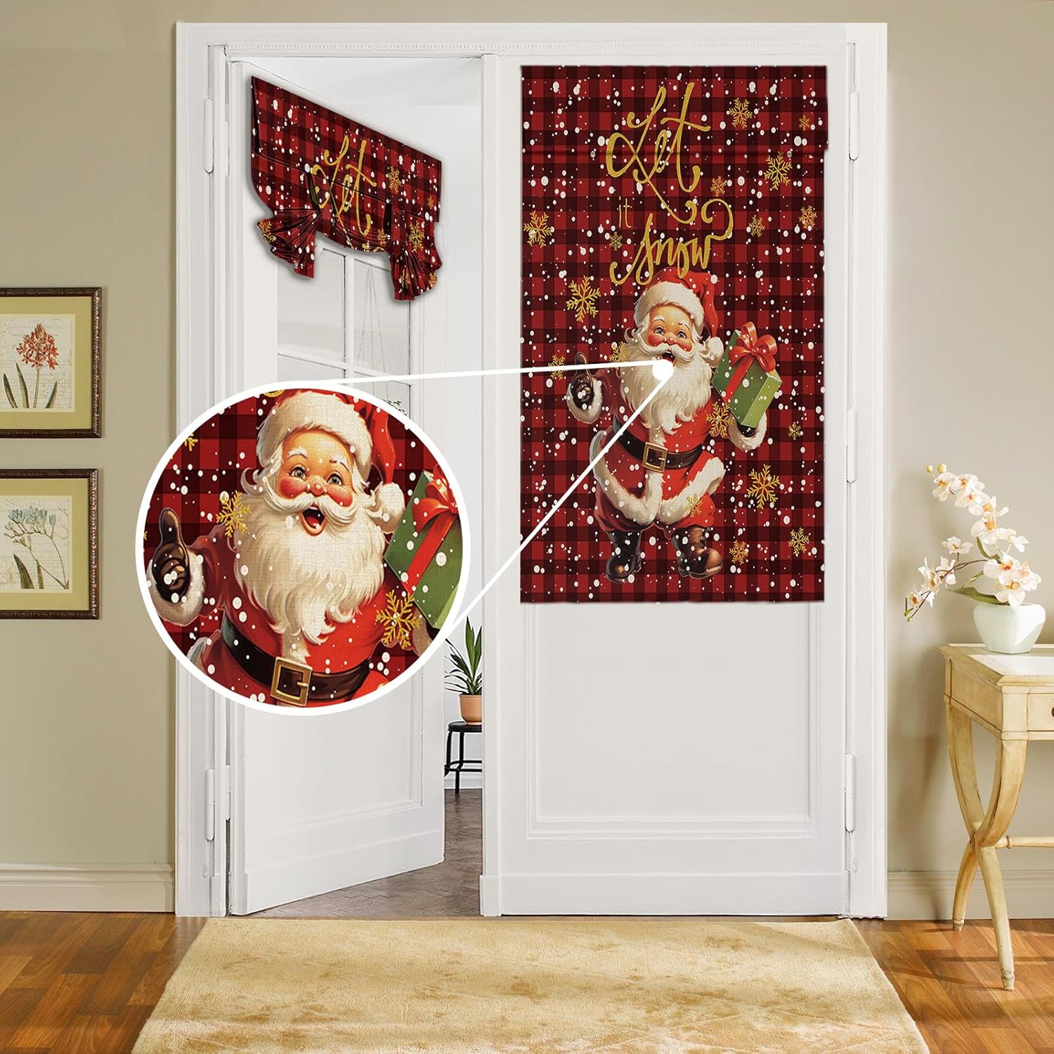 Cortinas de puerta para ventanas de puerta, cortinas de ventana de árbol de Navidad de Papá Noel para puerta de vidrio francesa, aislamiento térmico