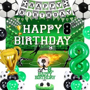 Decoraciones de fútbol de 8. cumpleaños para niños, globos de cumpleaños número 8 para niños, telón de fondo de feliz cumpleaños para decoración de Decoraciones de fútbol de 8. cumpleaños para niños, globos de cumpleaños número 8 para niños, telón de fondo de feliz cumpleaños para decoración de