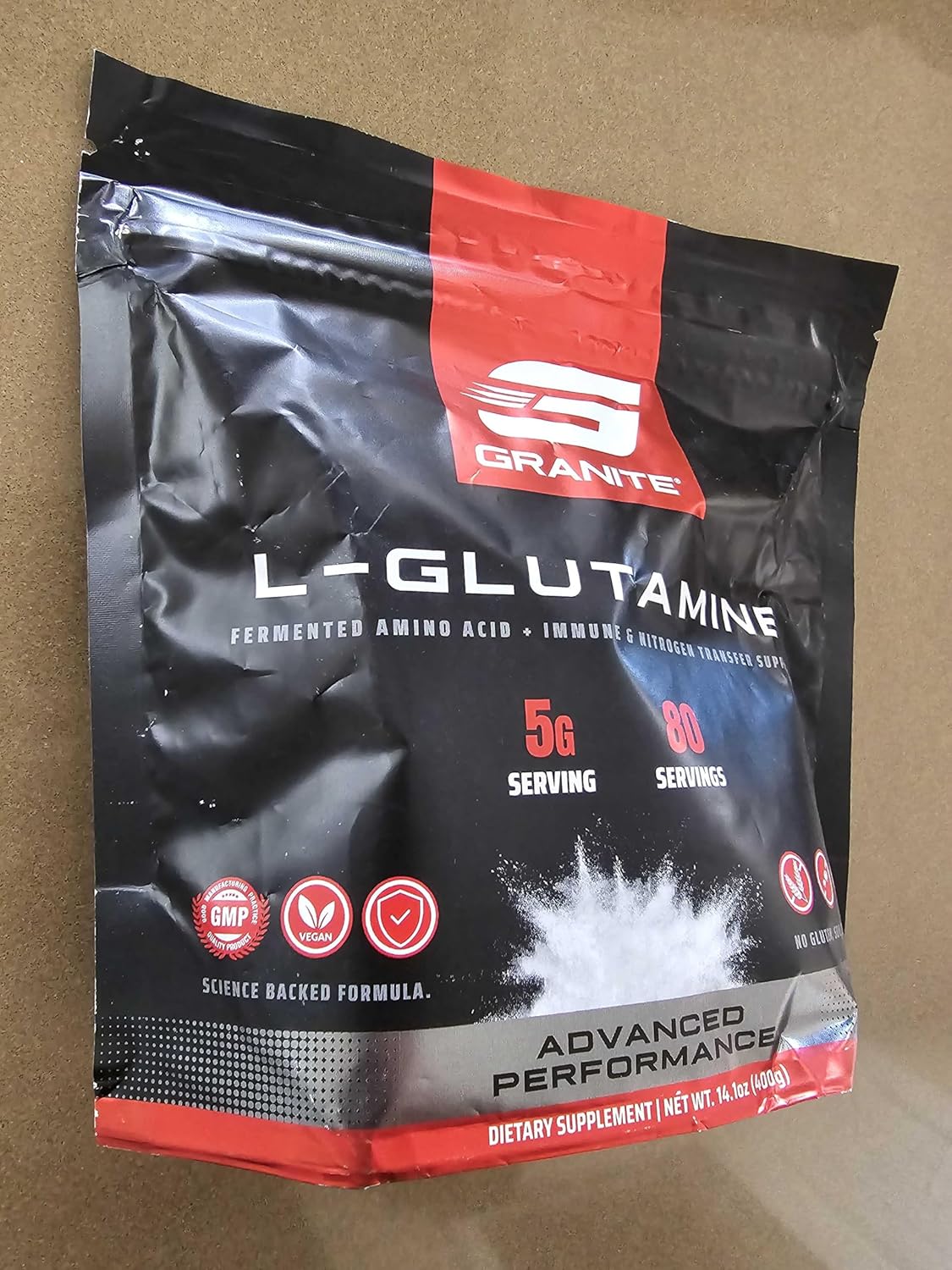 Granite L-Glutamina en polvo (fermentado), recuperación y apoyo inmunológico, 80 porciones
