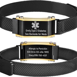 VNOX – Pulseras de identificación y alerta médica para hombres, mujeres y niños, con grabado, malla ajustable de acero inoxidable, para emergencias VNOX – Pulseras de identificación y alerta médica para hombres, mujeres y niños, con grabado, malla ajustable de acero inoxidable, para emergencias
