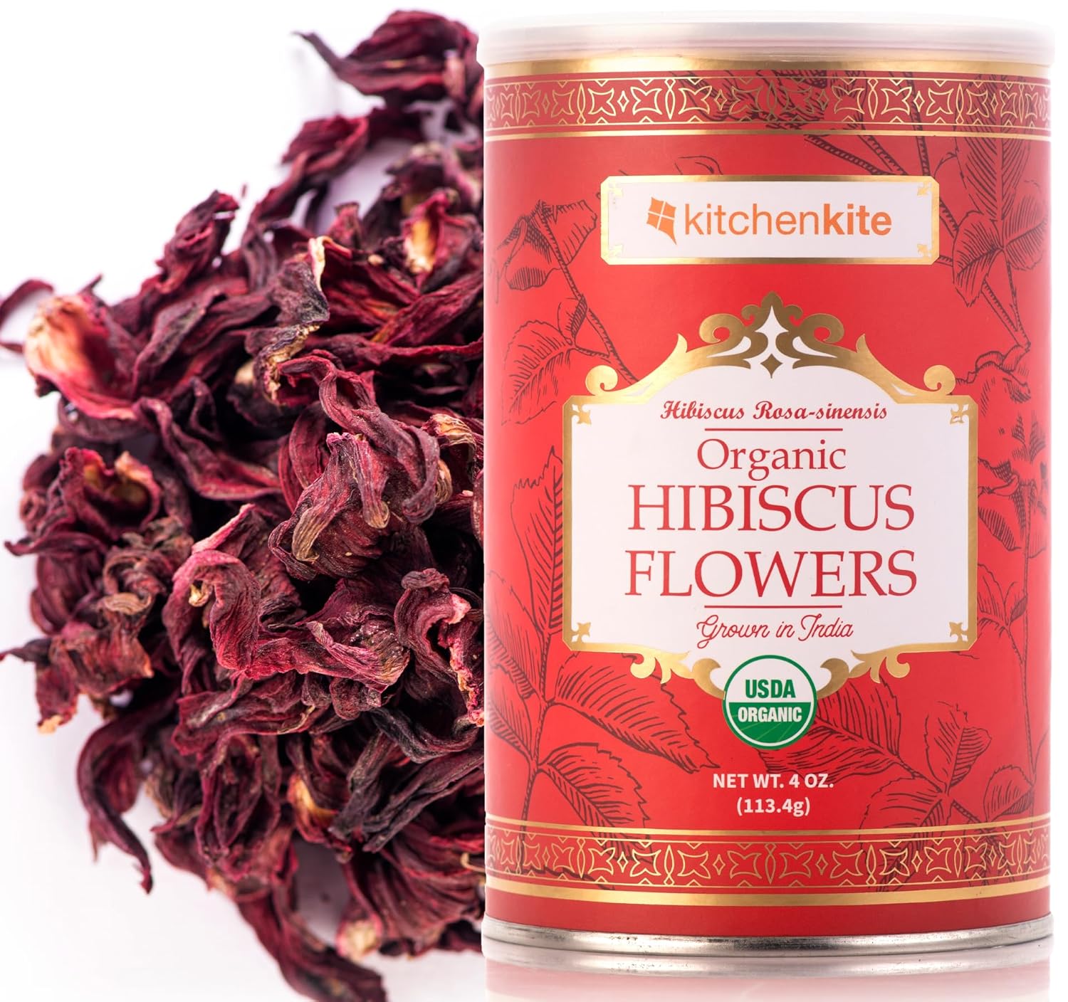 Flores orgánicas de hibisco de 4 onzas, 100% naturales y de calidad premium, aprobado por la USDA, té de hierbas, sin OMG, sin cafeína