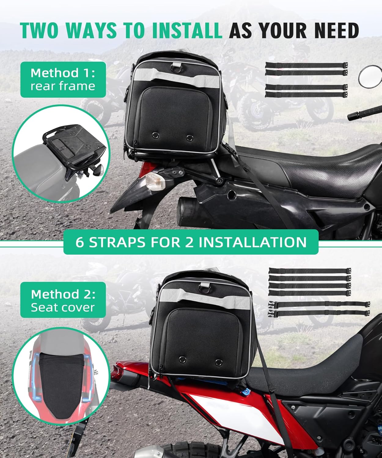 NICECNC Bolsa de equipaje para motocicleta, bolsa expandible para asiento trasero de motocicleta, bolsa universal de almacenamiento para casco de