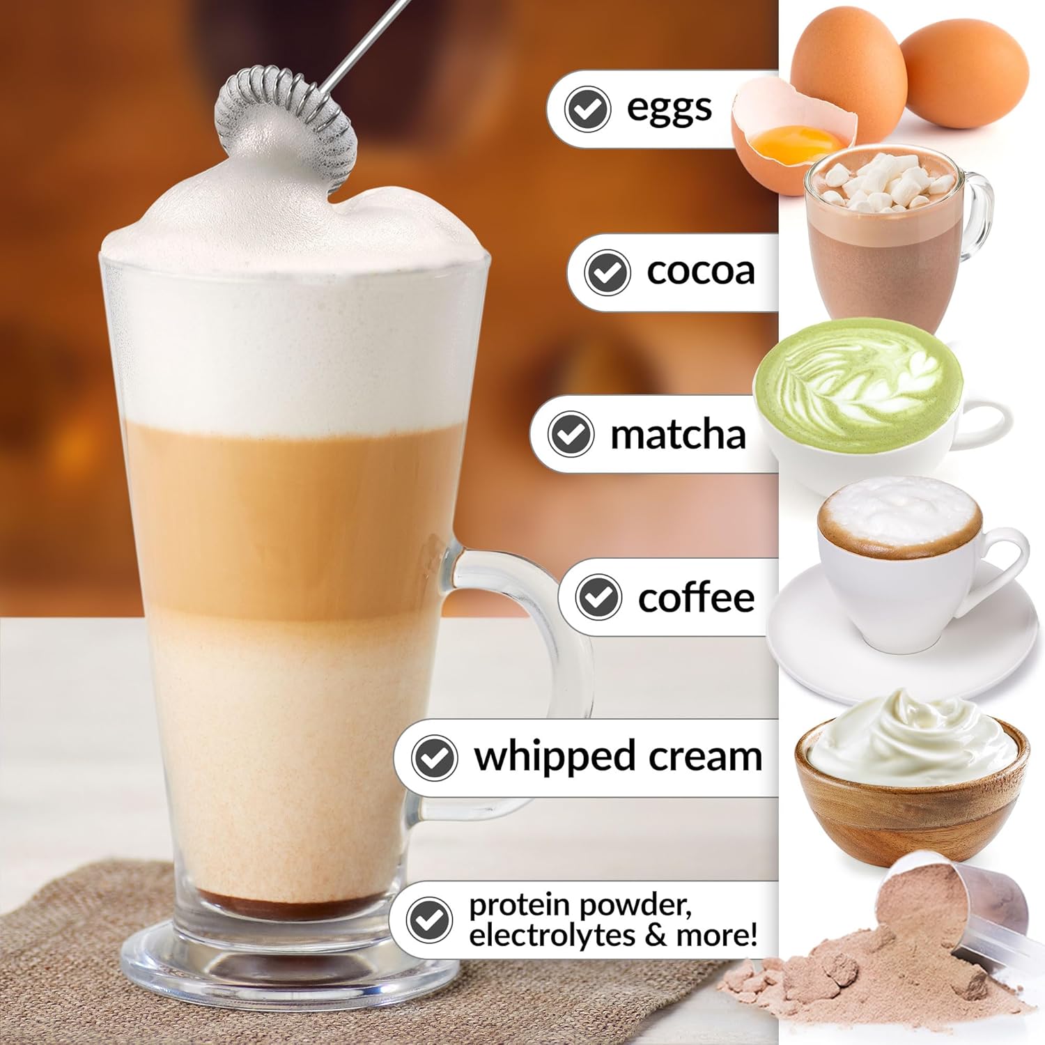 Zulay Kitchen – Potente espumador de leche de mano, mezclador de bebidas para café, lattes, capuchinos, matcha, mini espumador de leche y batidor de