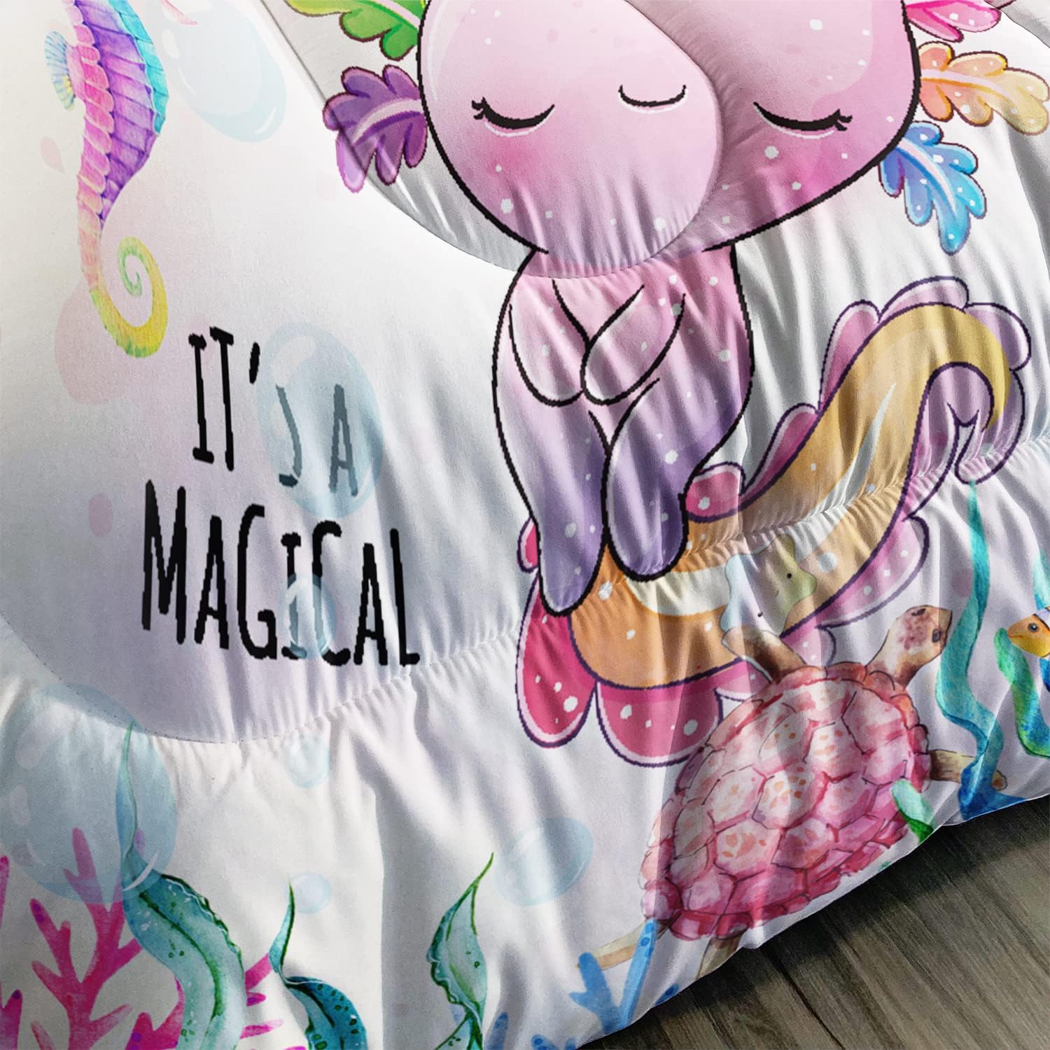 CVHOUSE Axolotl – Juego de edredón tamaño matrimonial, juego de ropa de cama de ajolote de dibujos animados para niños, lindo juego de edredón de