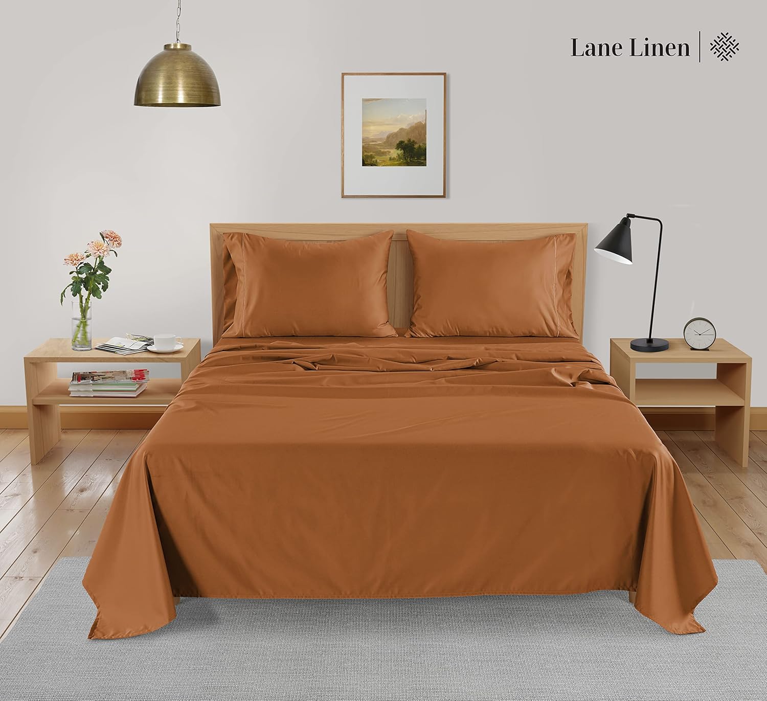 LANE LINEN Juego de sábanas de bambú tamaño Queen, 100% rayón de bambú, 4 piezas para cama de tamaño Queen, sábanas refrescantes, suaves y
