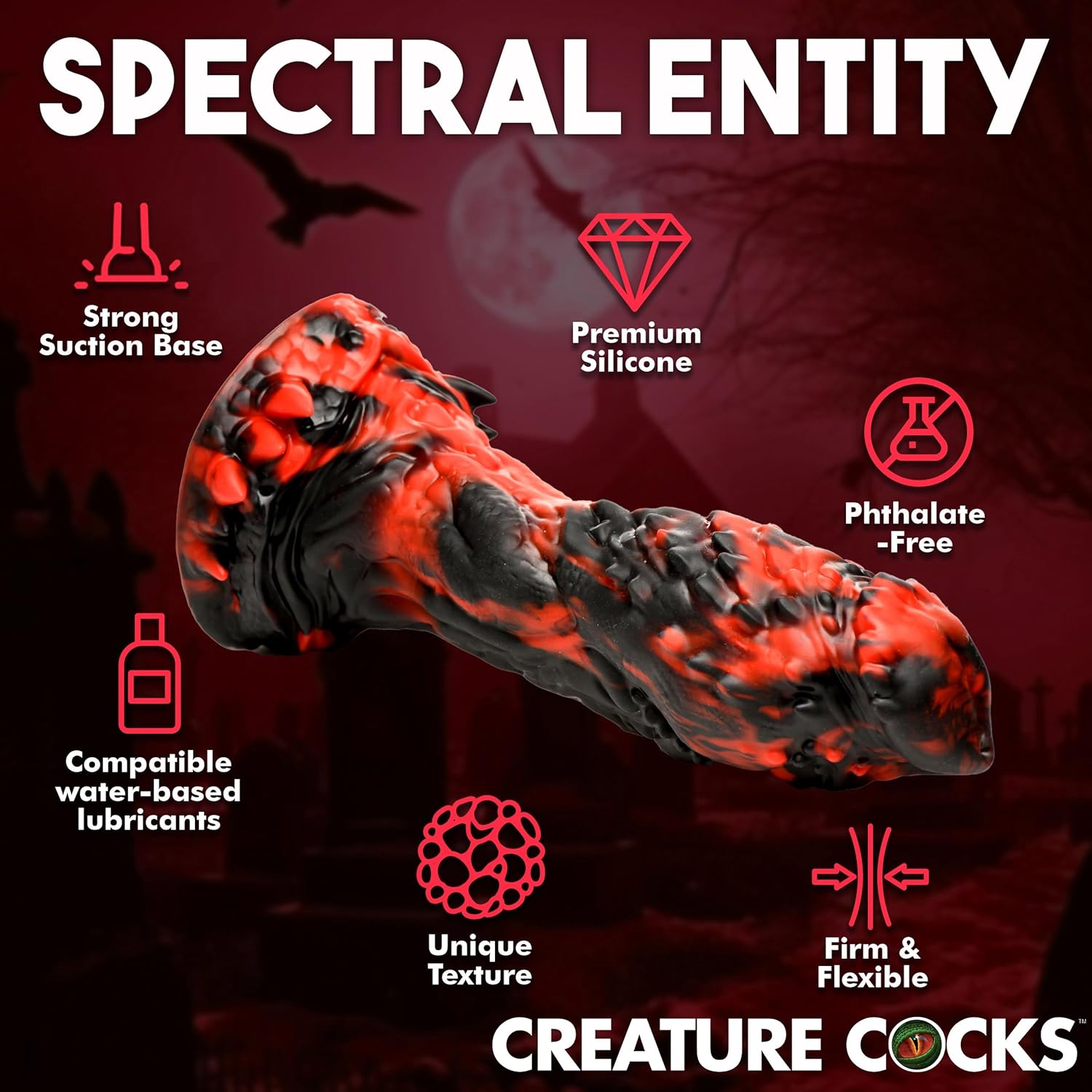 CREATURE COCKS Grim Reaper – Consolador de silicona para hombres, mujeres y parejas. Firme y flexible, base de succión fuerte, consolador de